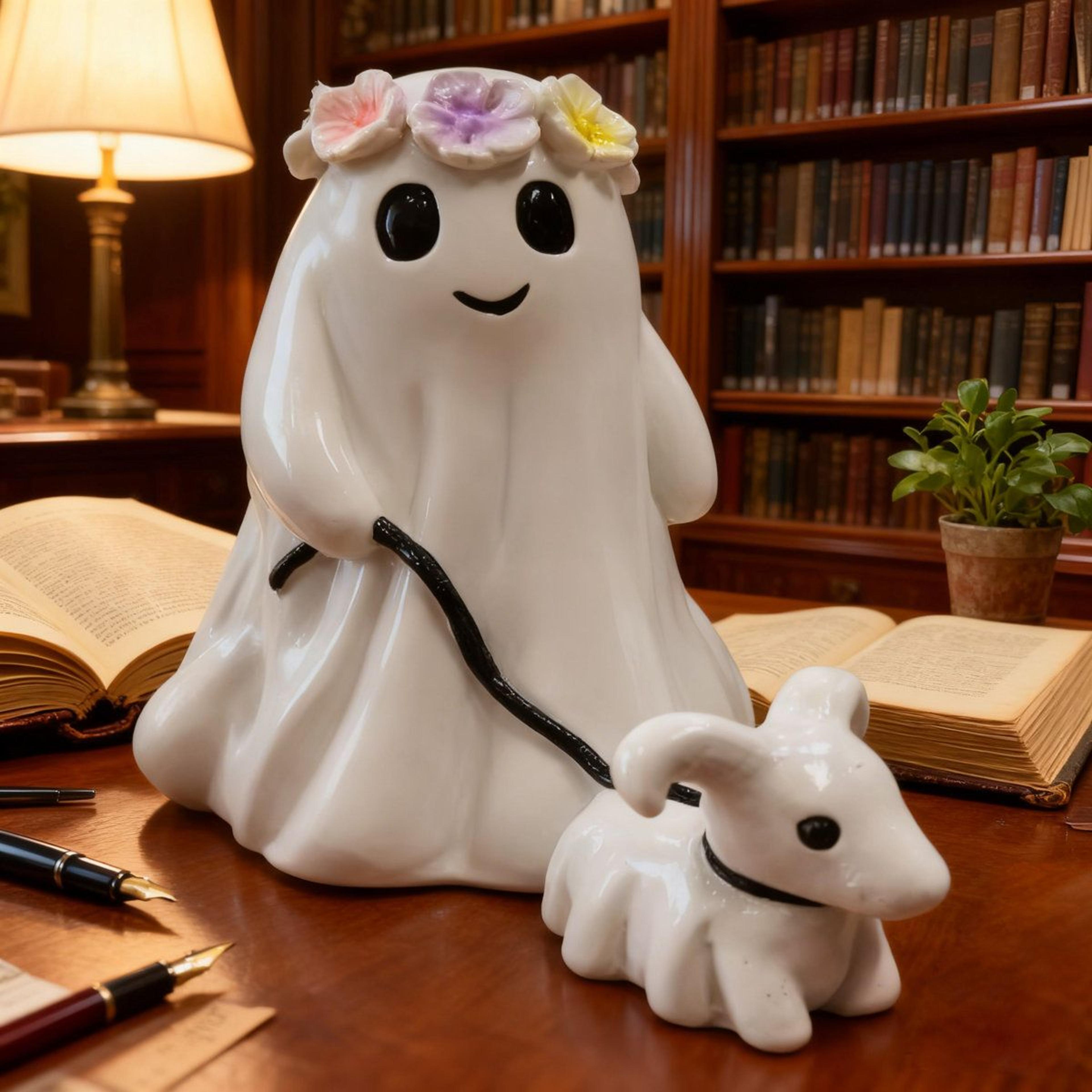 halloween ghost walking dog resin figurine for porch and garden decor