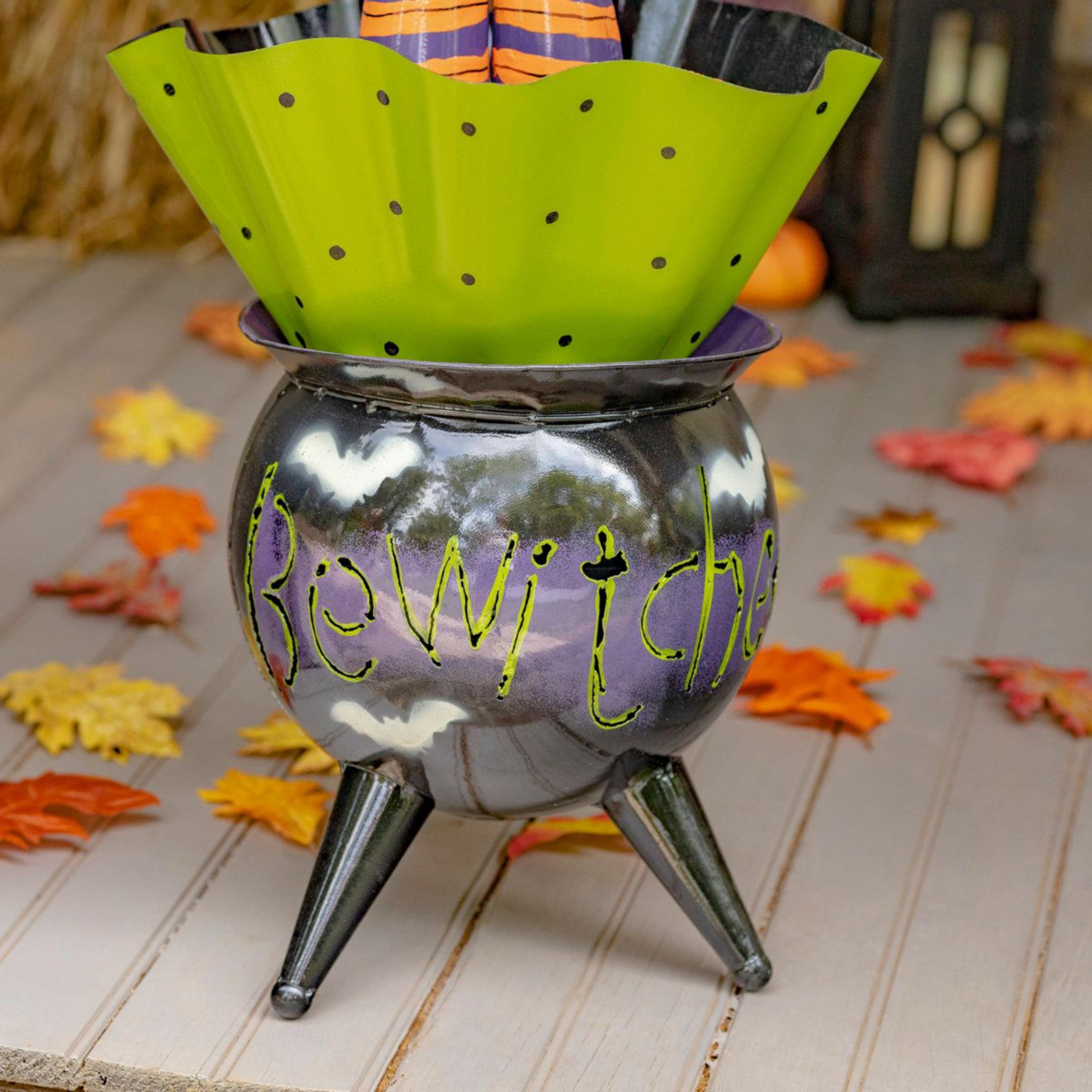 Tall Metal Halloween Cauldron Figurine With Witch Legs 1