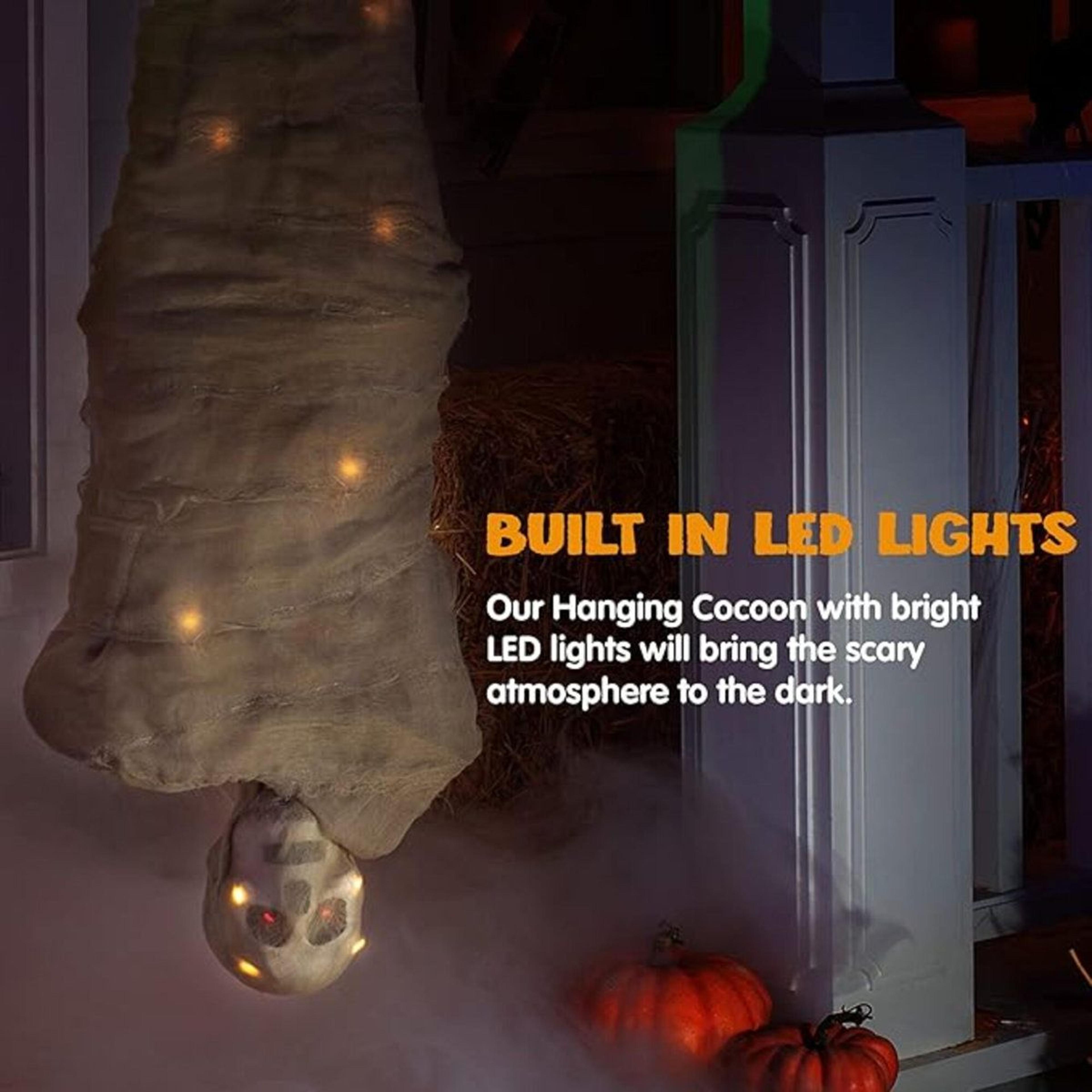 Halloween Hanging Cocoon Corpse Decoration With Spooky Sound And LED Eyes 2