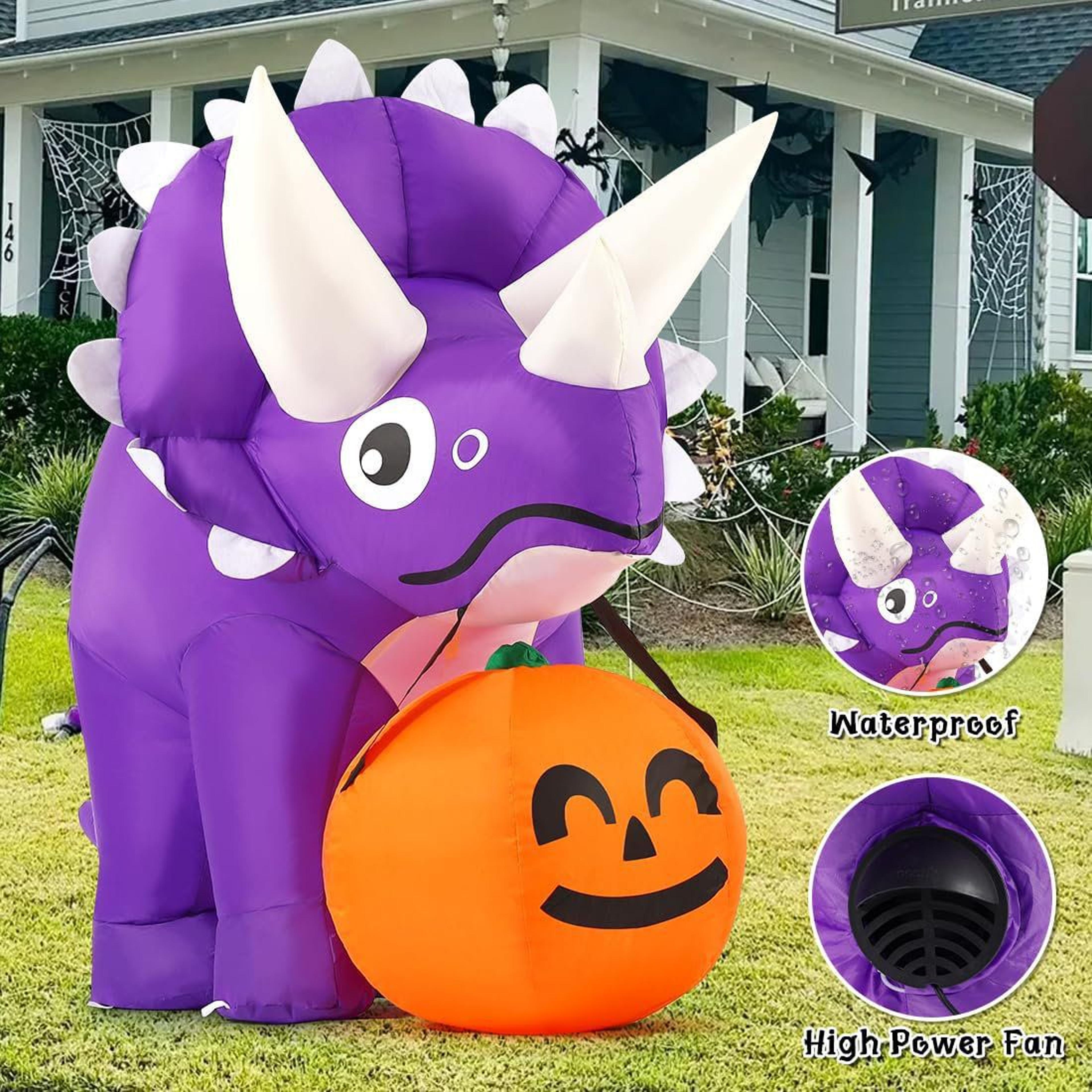 led halloween inflatable triceratops dinosaur with pumpkin decoration
