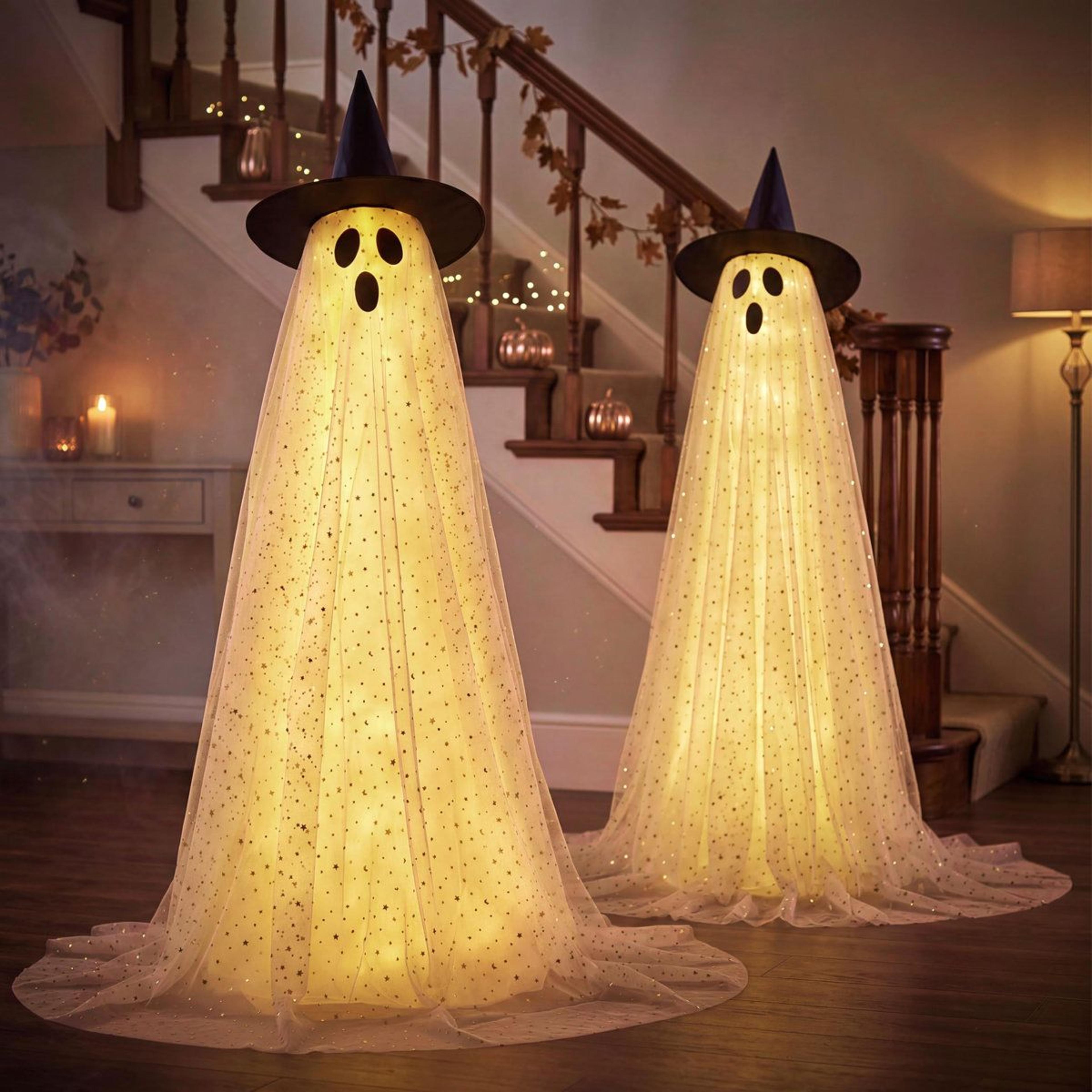 Halloween Standing White Ghost Decorations With Witch Hats 3