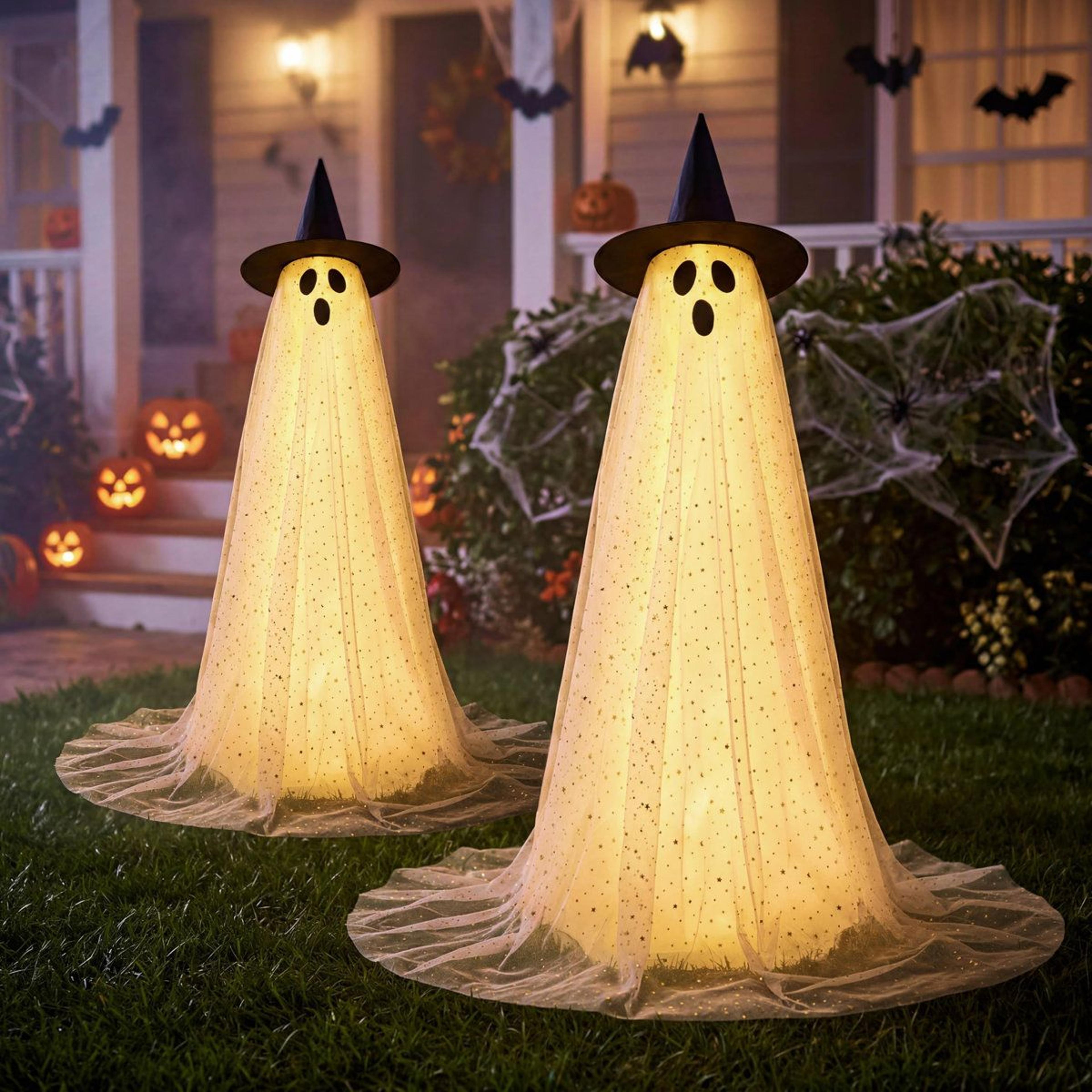 Halloween Standing White Ghost Decorations With Witch Hats 2