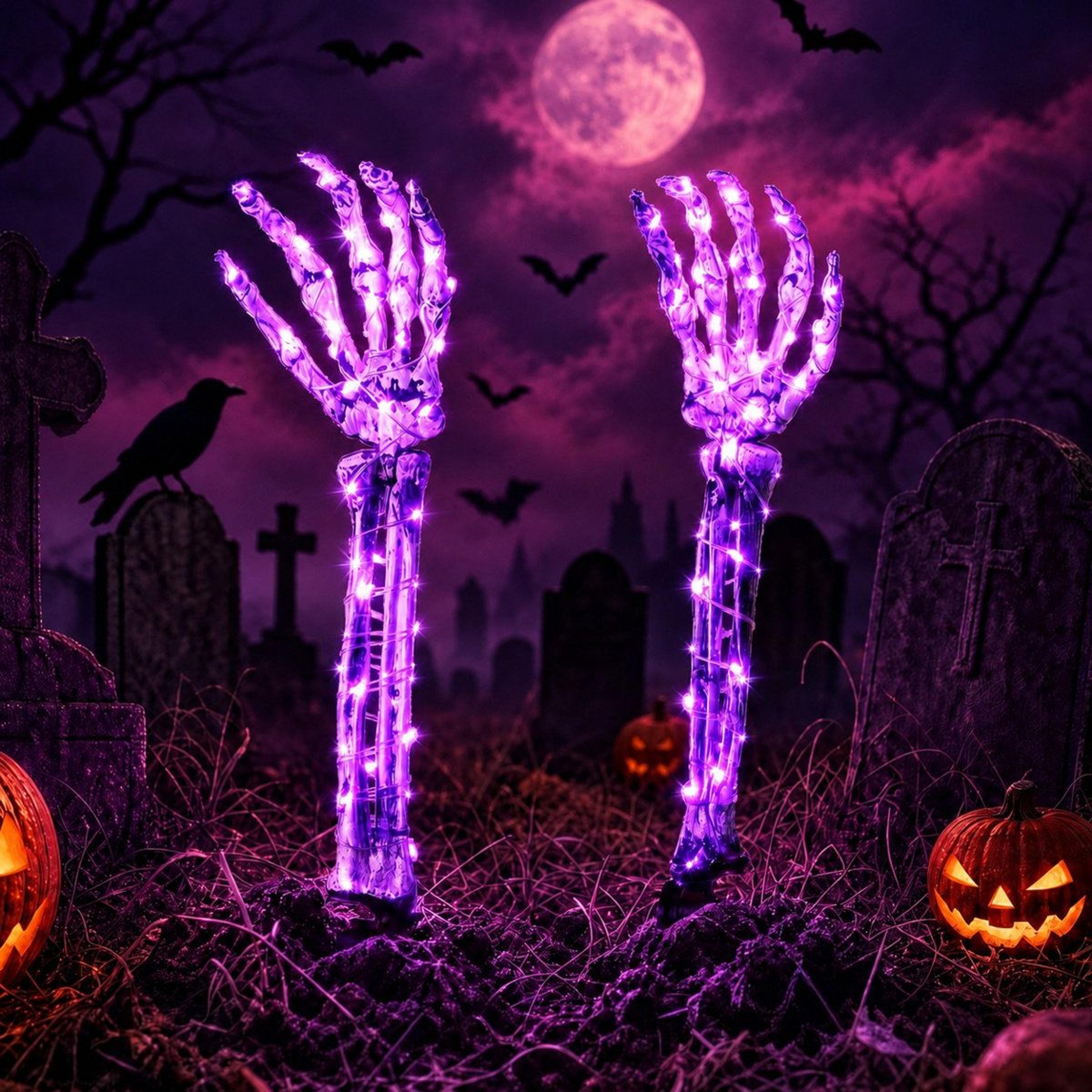Outdoor Halloween Skeleton Hand Stake Lights With Purple LEDs 6