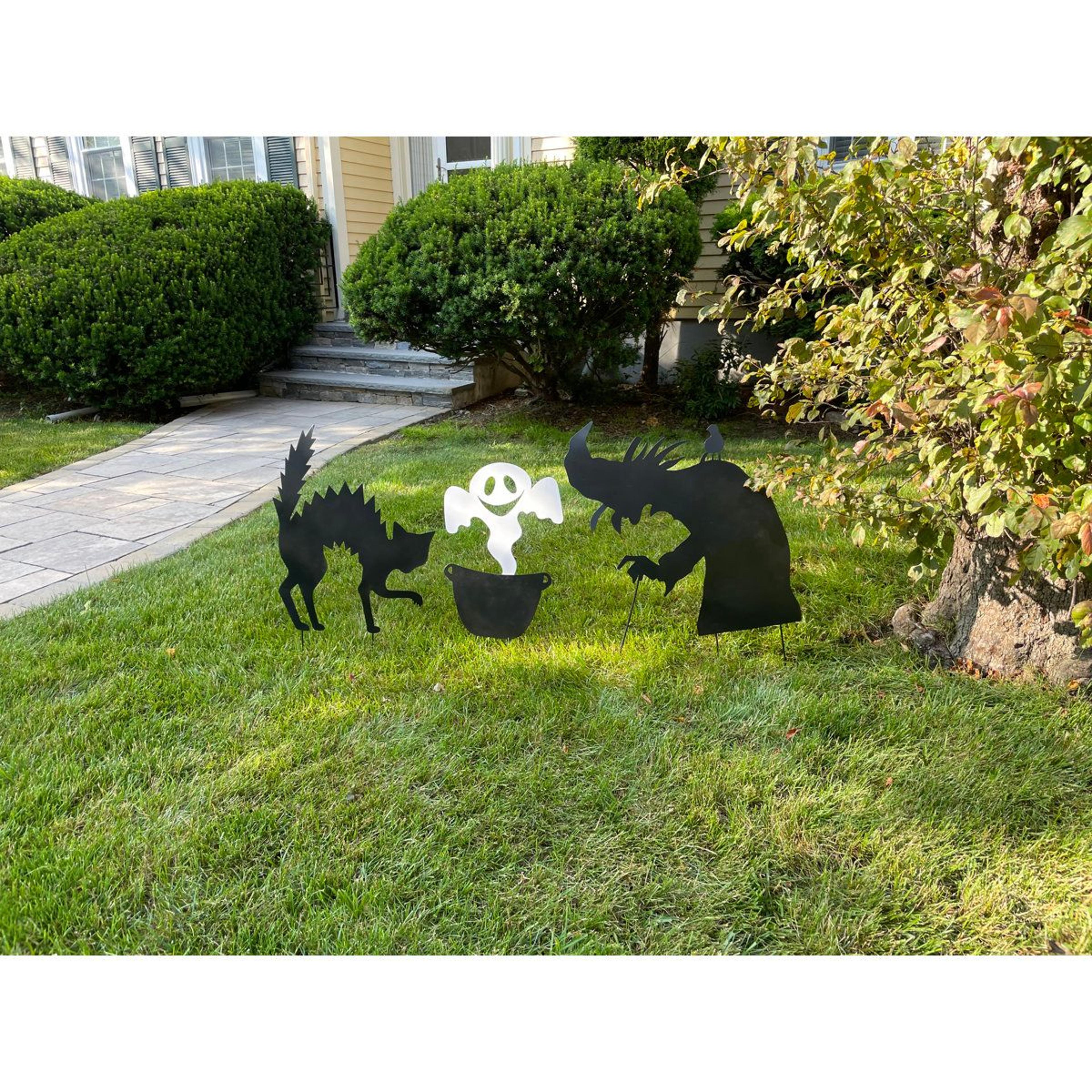halloween witch garden stake set weather resistant metal yard decorations