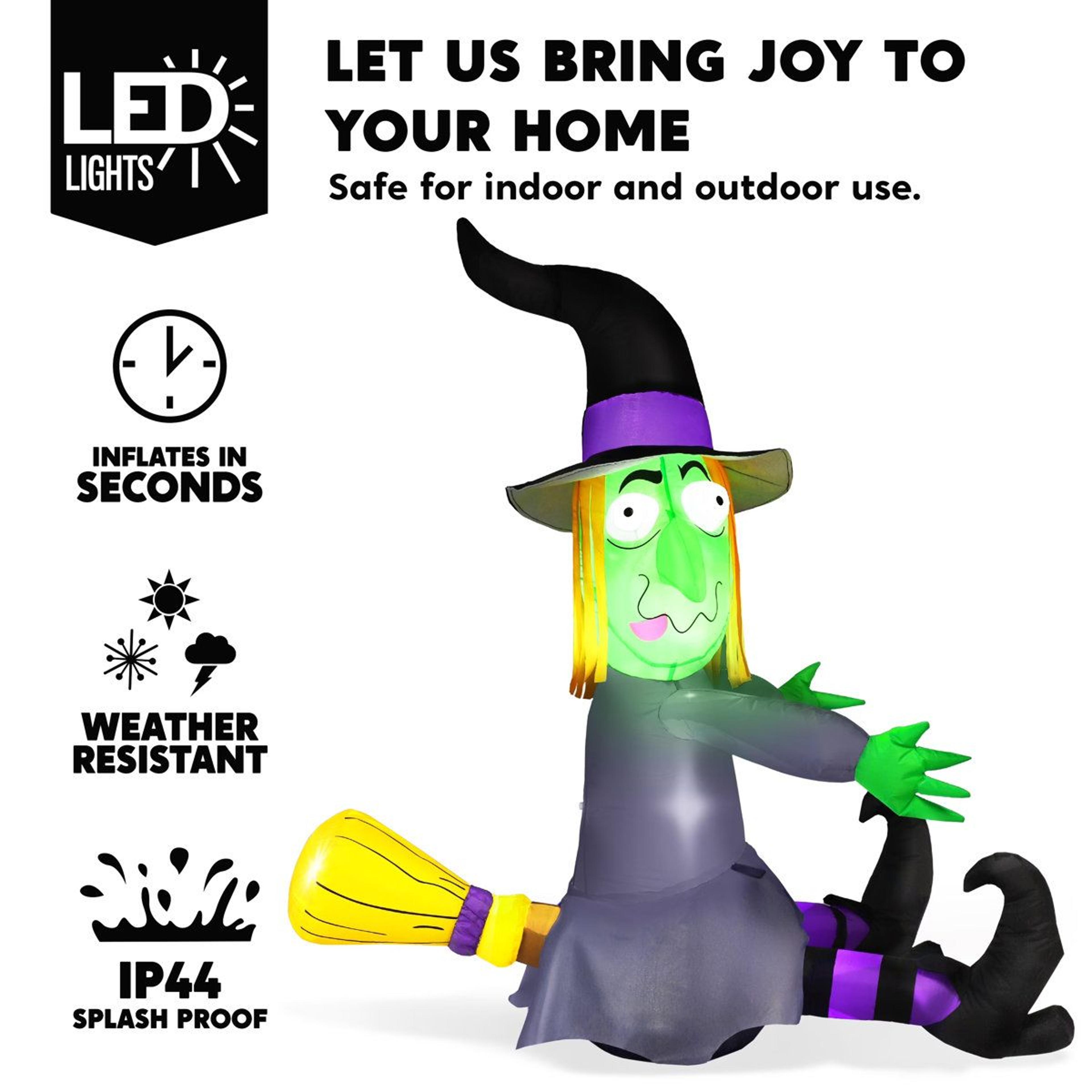 Halloween Inflatable Witch With BuiltIn LED Lights For Outdoor Yard Decor 4