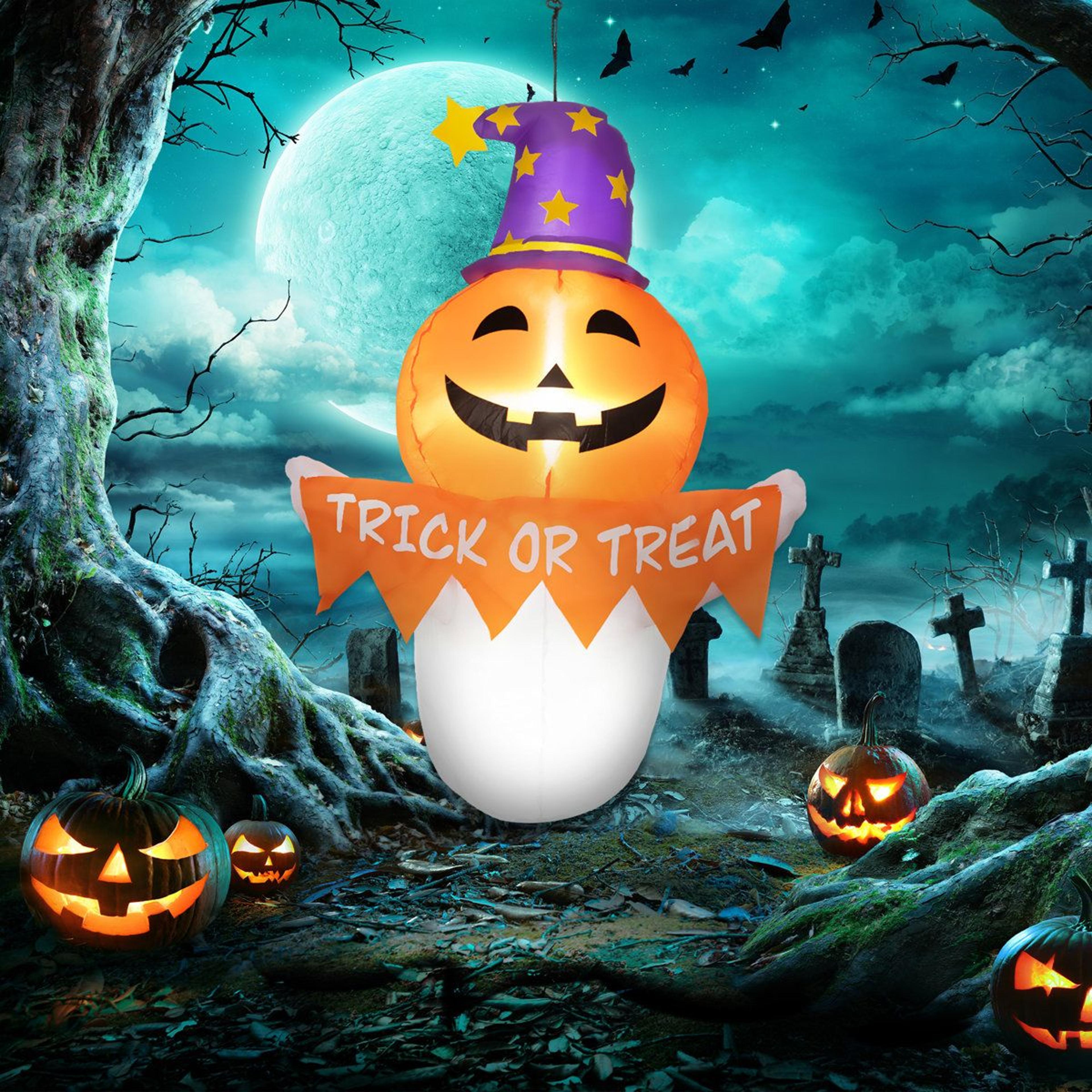 Halloween Inflatable Window Ghost Decoration With Orange Face 3