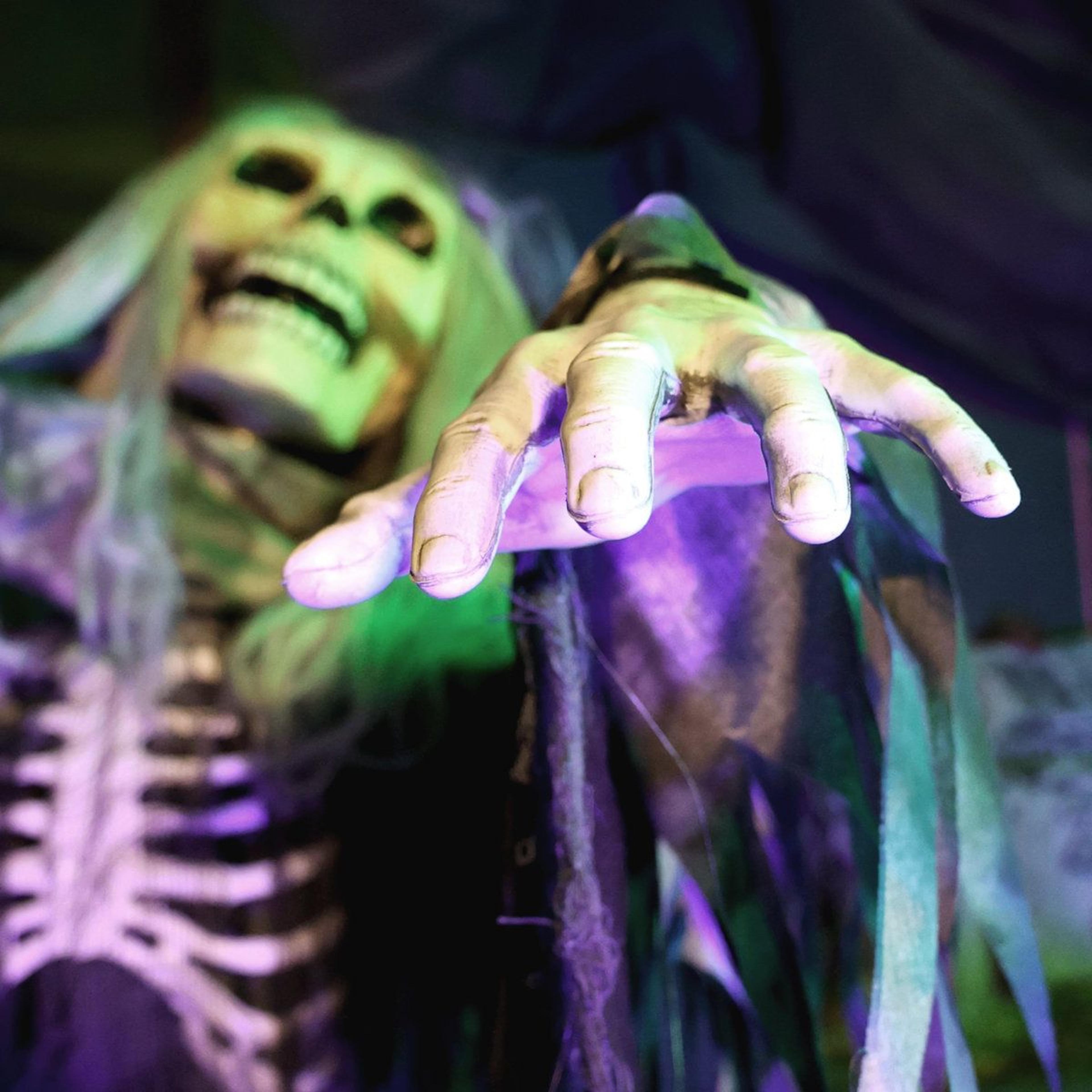 Floating Reaper Halloween Animatronic With Moving Head And Red LED Eyes 5