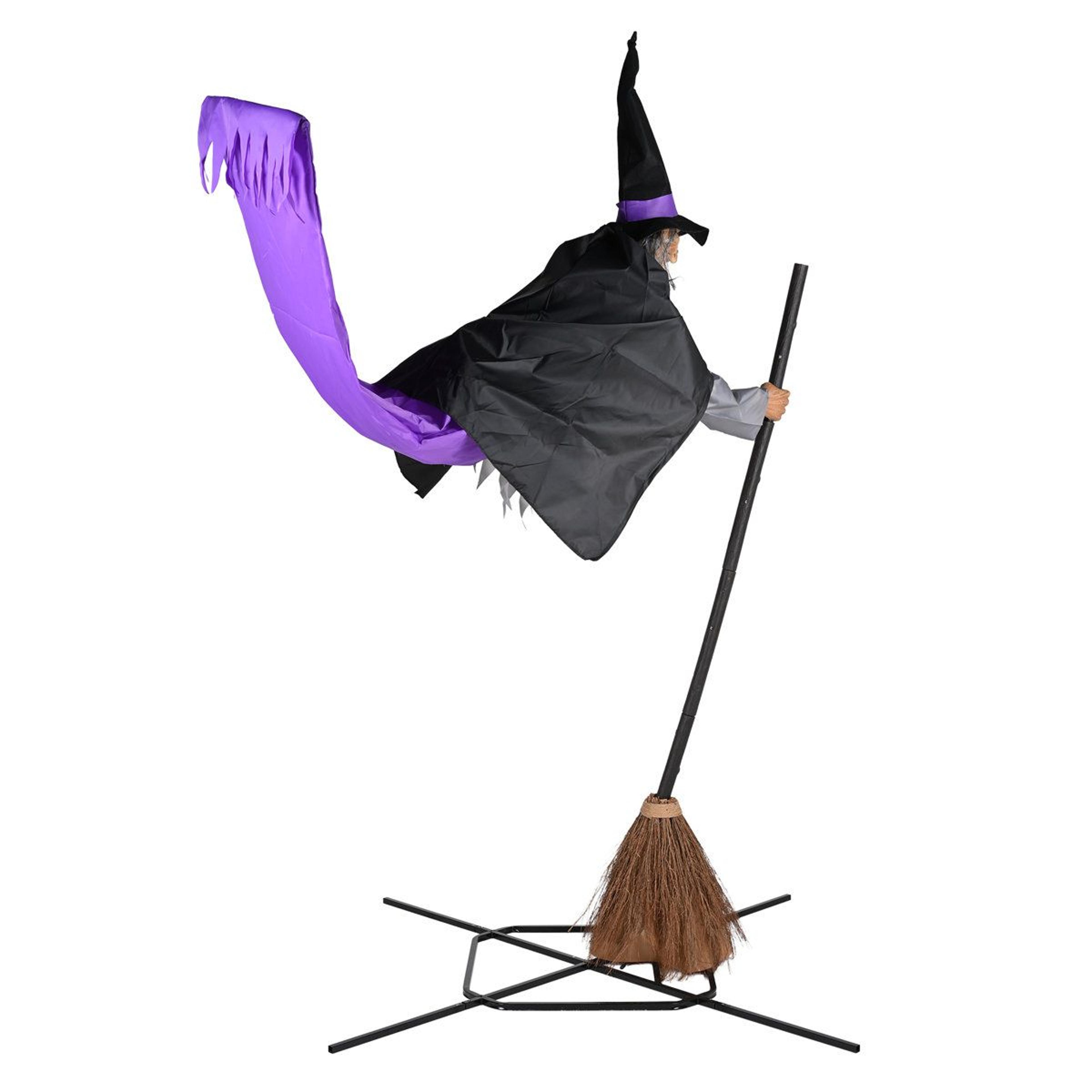 animated purple witch halloween outdoor decoration with uv resistant steel and wood frame