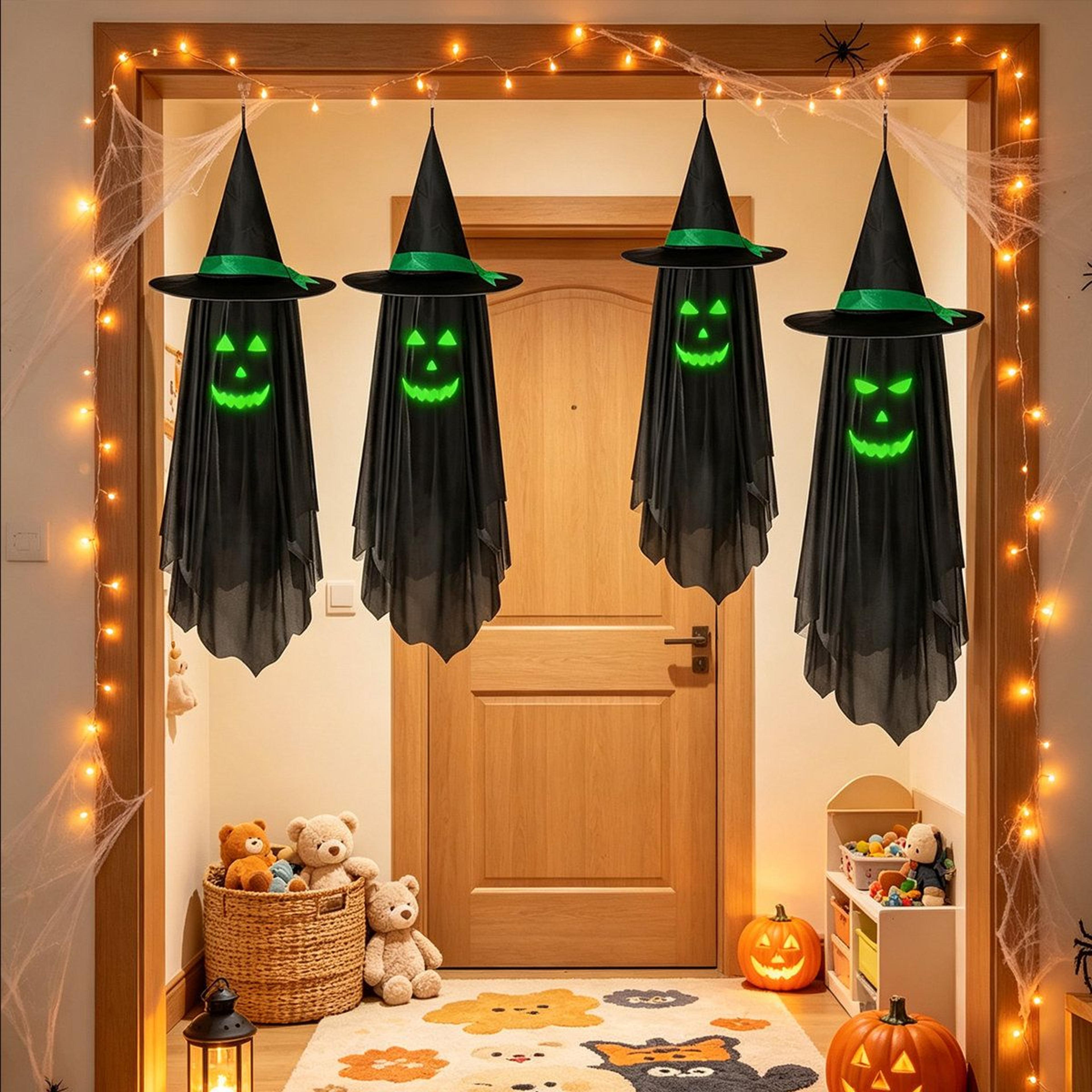 halloween hanging ghost decorations with glow in the dark faces