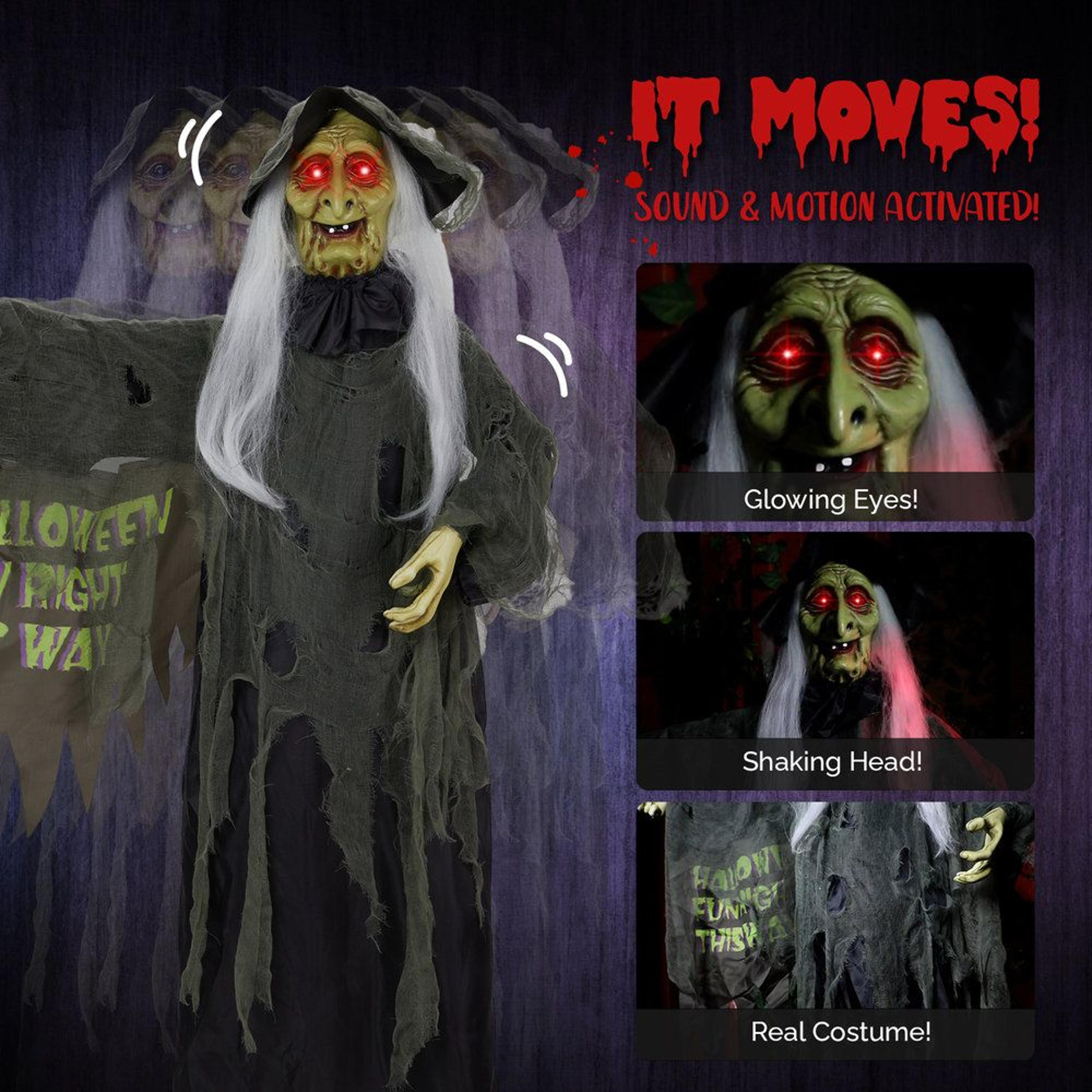 Sound Activated Halloween Witch Decoration With Glowing Red Eyes And Spooky Sounds 1