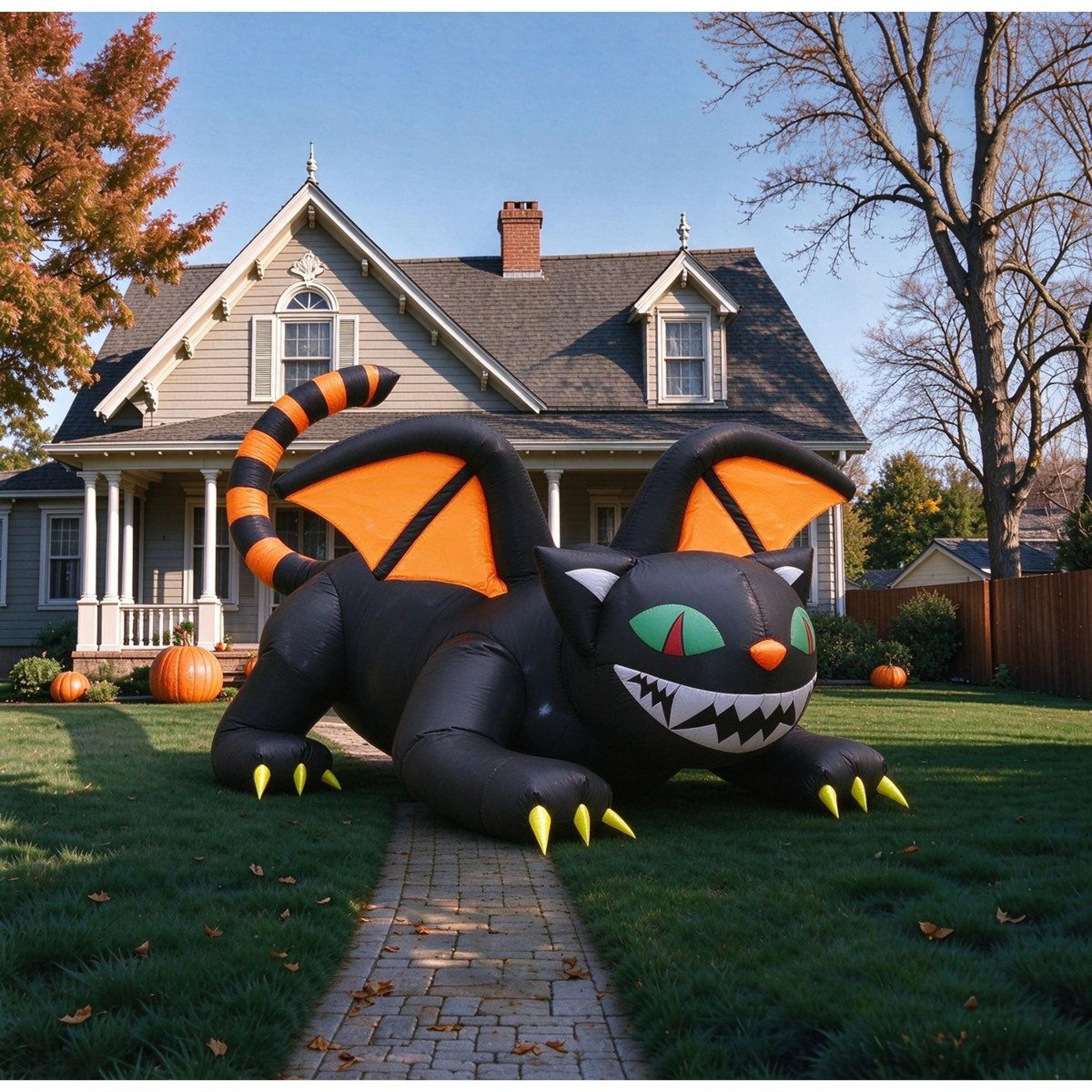 halloween inflatable black cat with led lights for outdoor yard decor