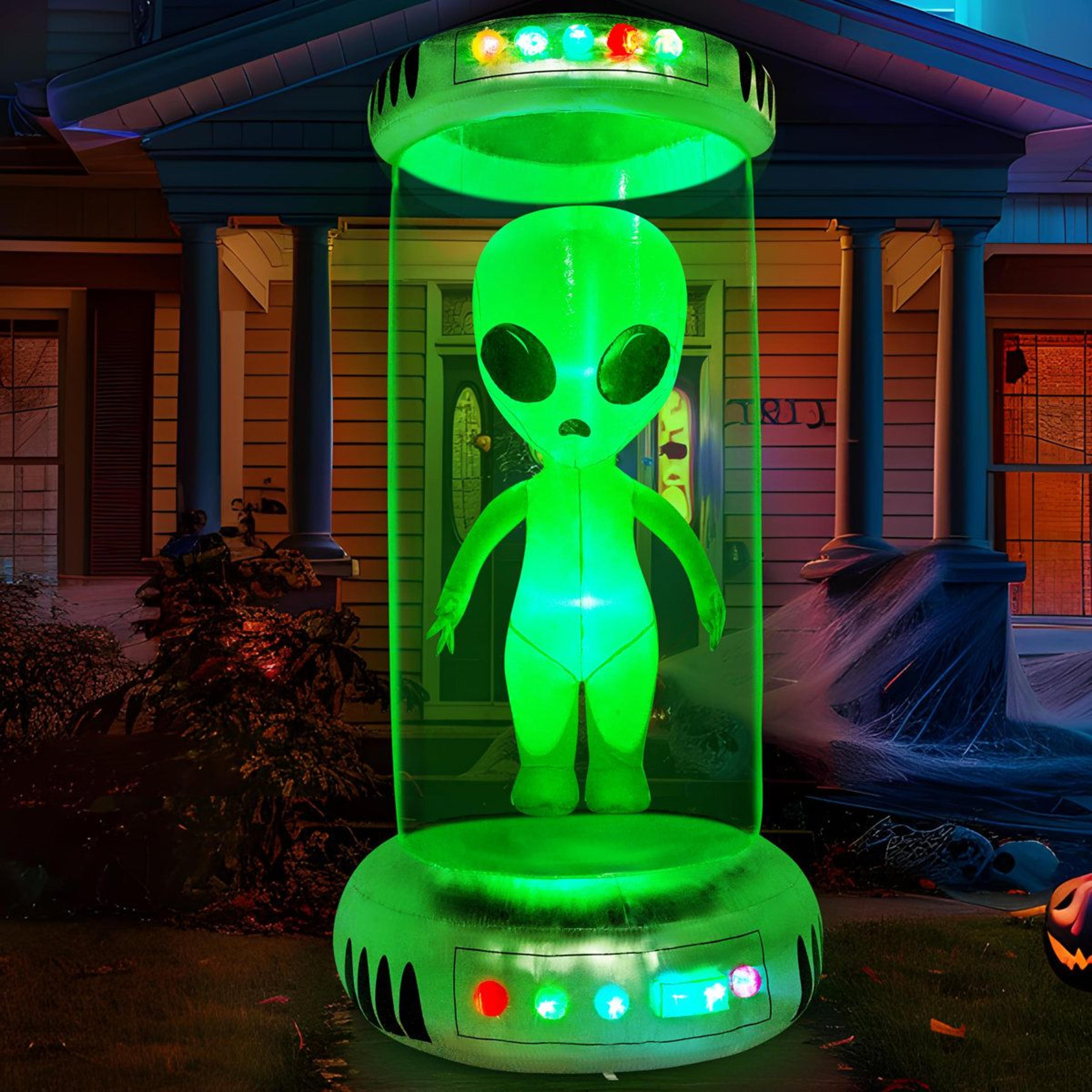 Halloween Inflatable Alien Decoration With Lights Green Plug In Display 5