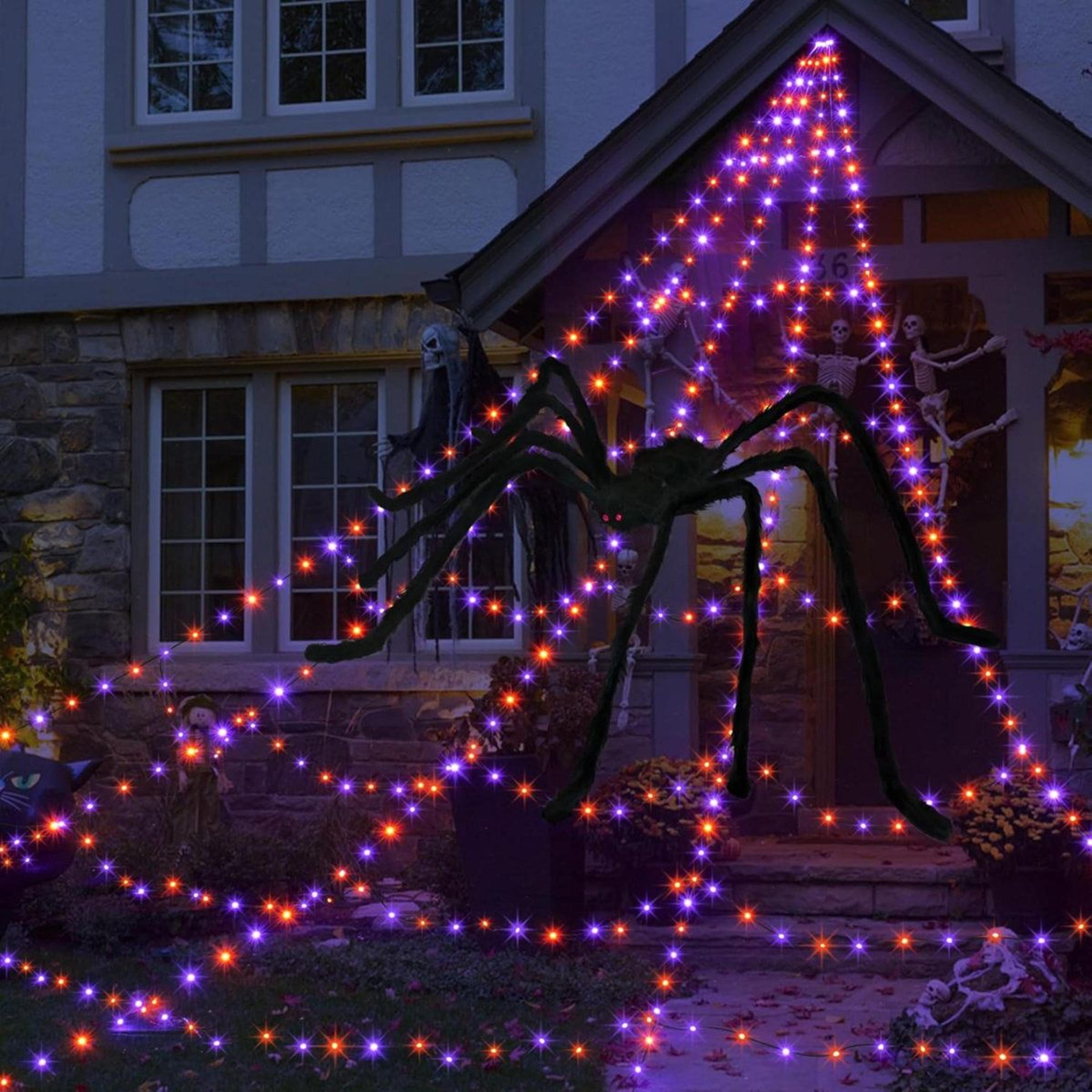 led halloween spider web lights with spider for outdoor decorations