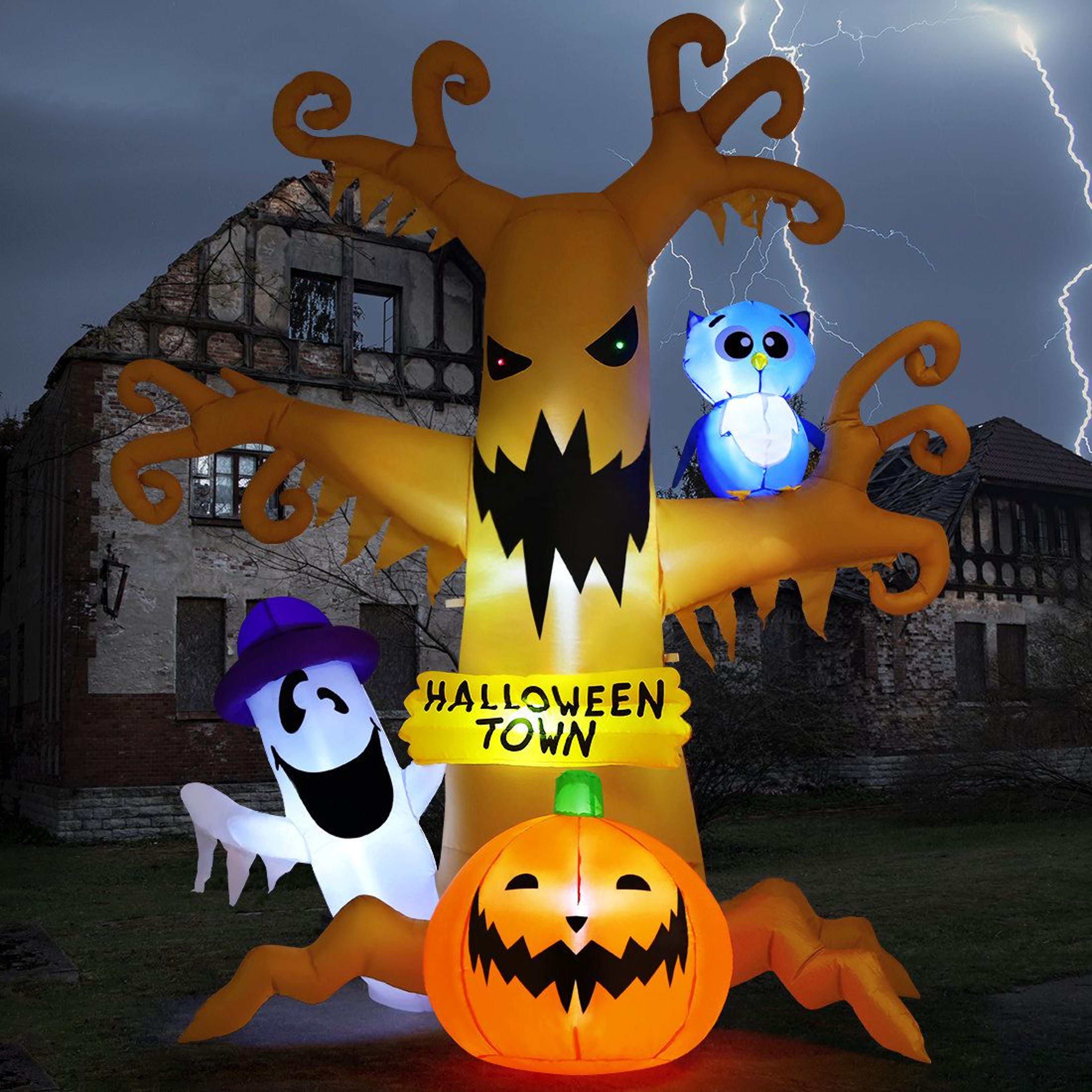 led halloween inflatable haunted tree with ghost pumpkin & owl