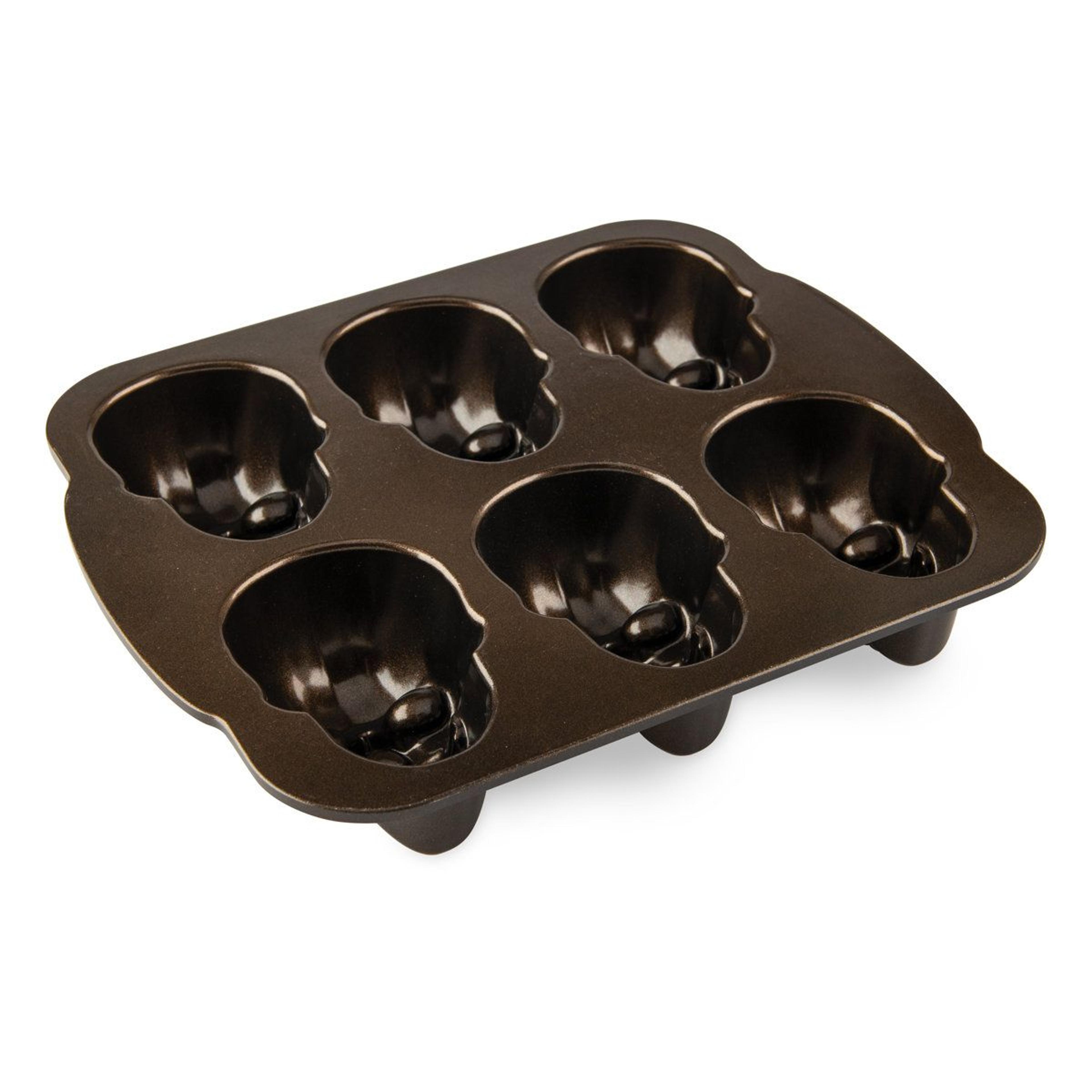 skull cakelet pan fall harvest aluminum baking pan in bronze