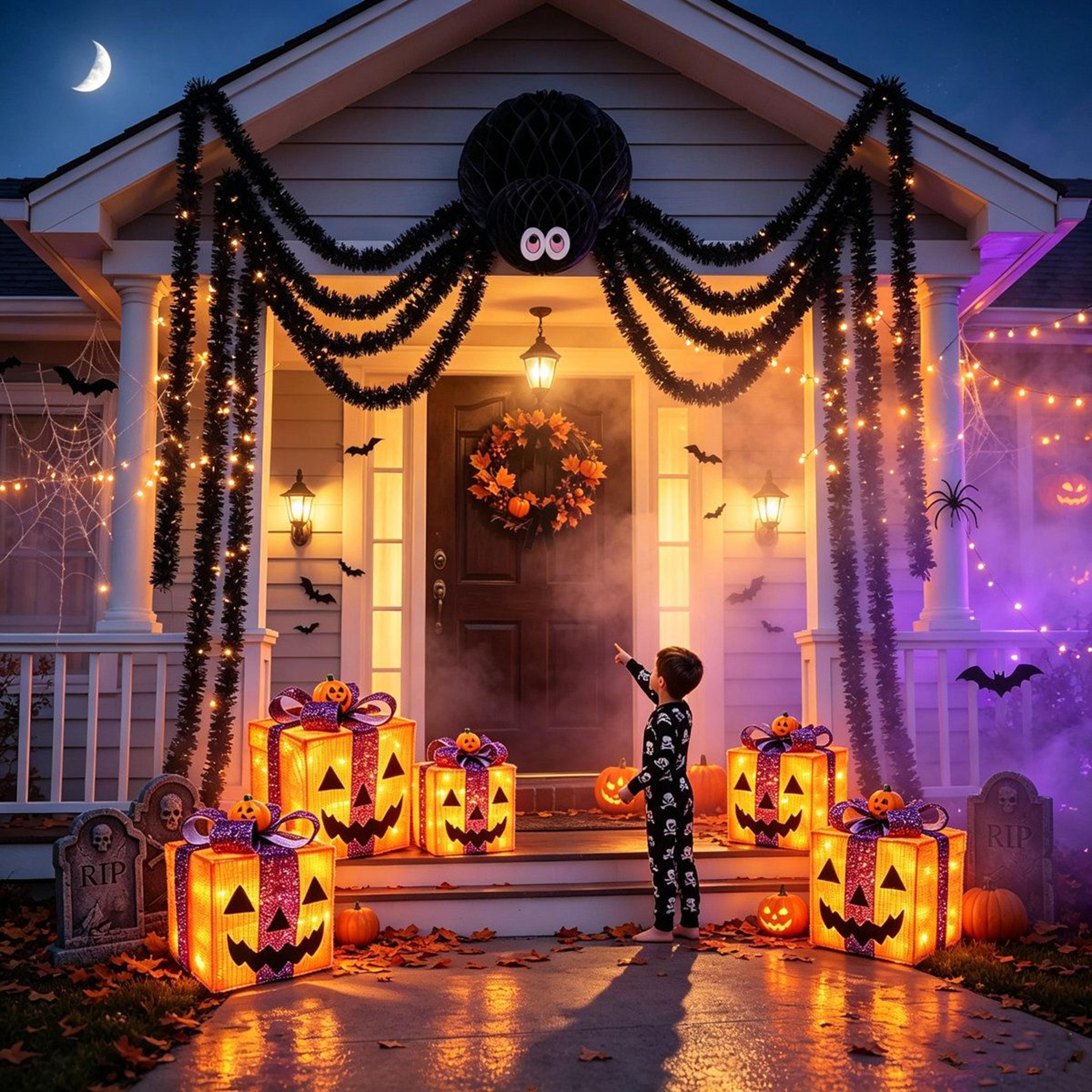 lighted halloween pumpkin gift box decorations with lighting modes