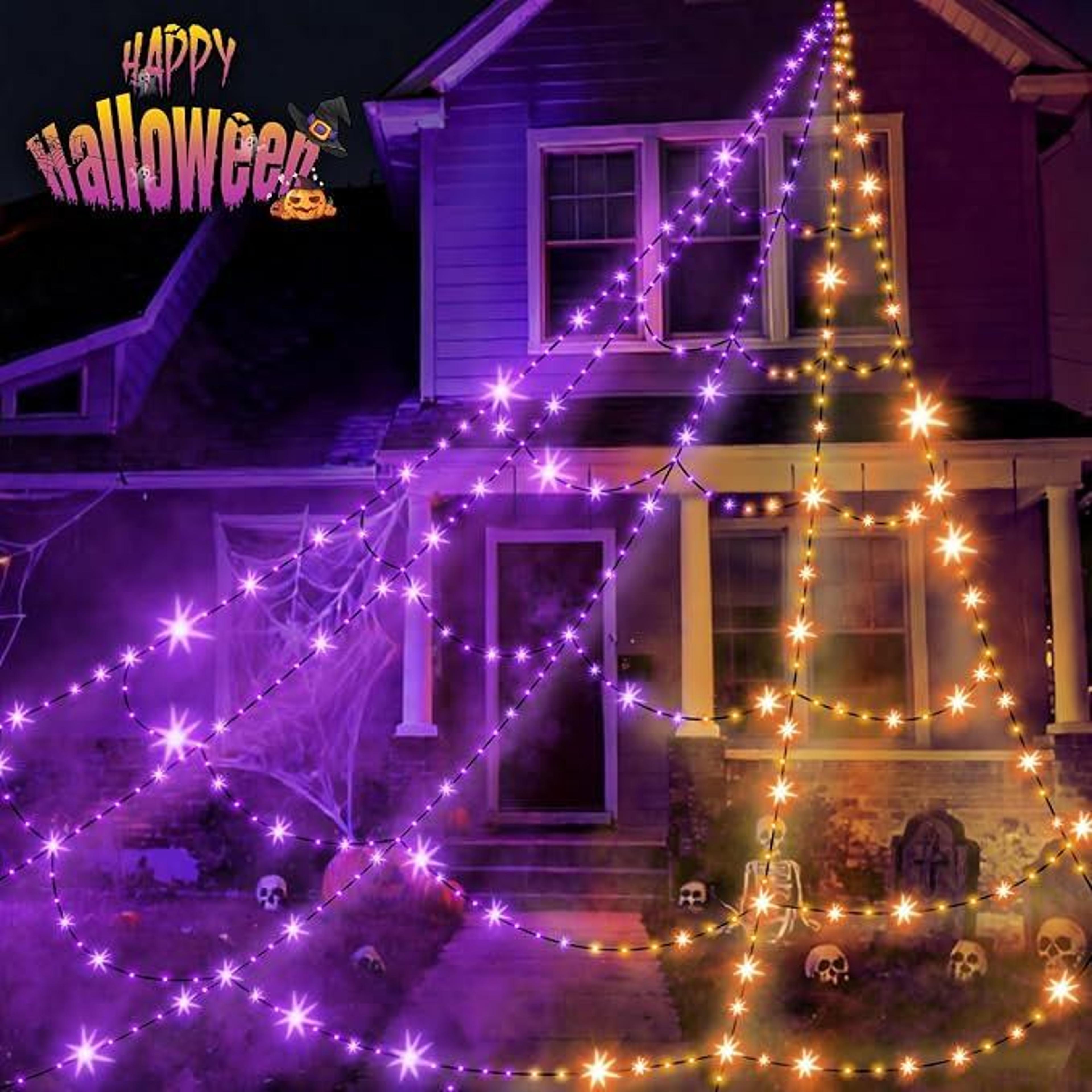 led halloween spider web lights with glowing spider and remote control