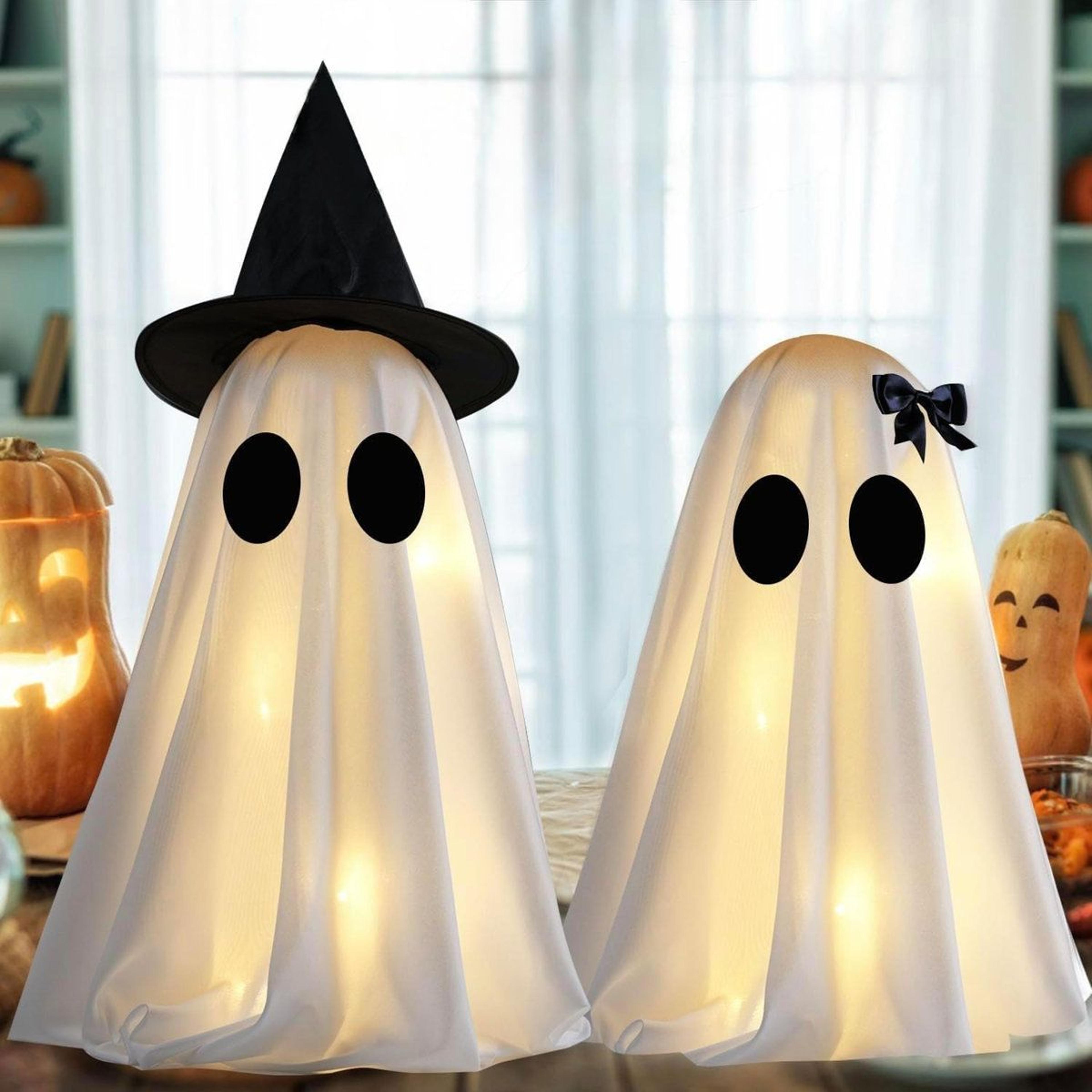 light up halloween ghost decorations with led lights and timer