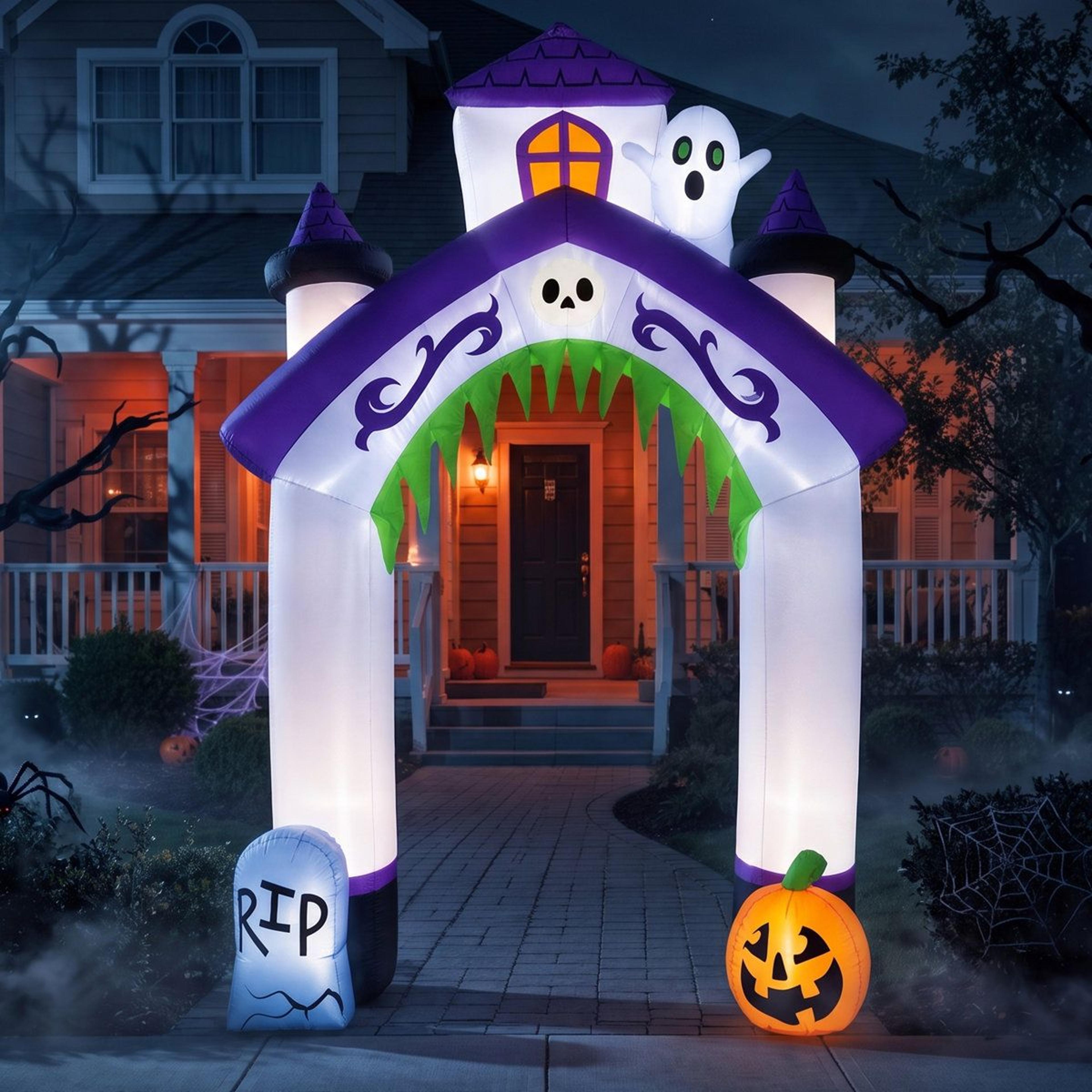halloween castle archway inflatable decoration with lights