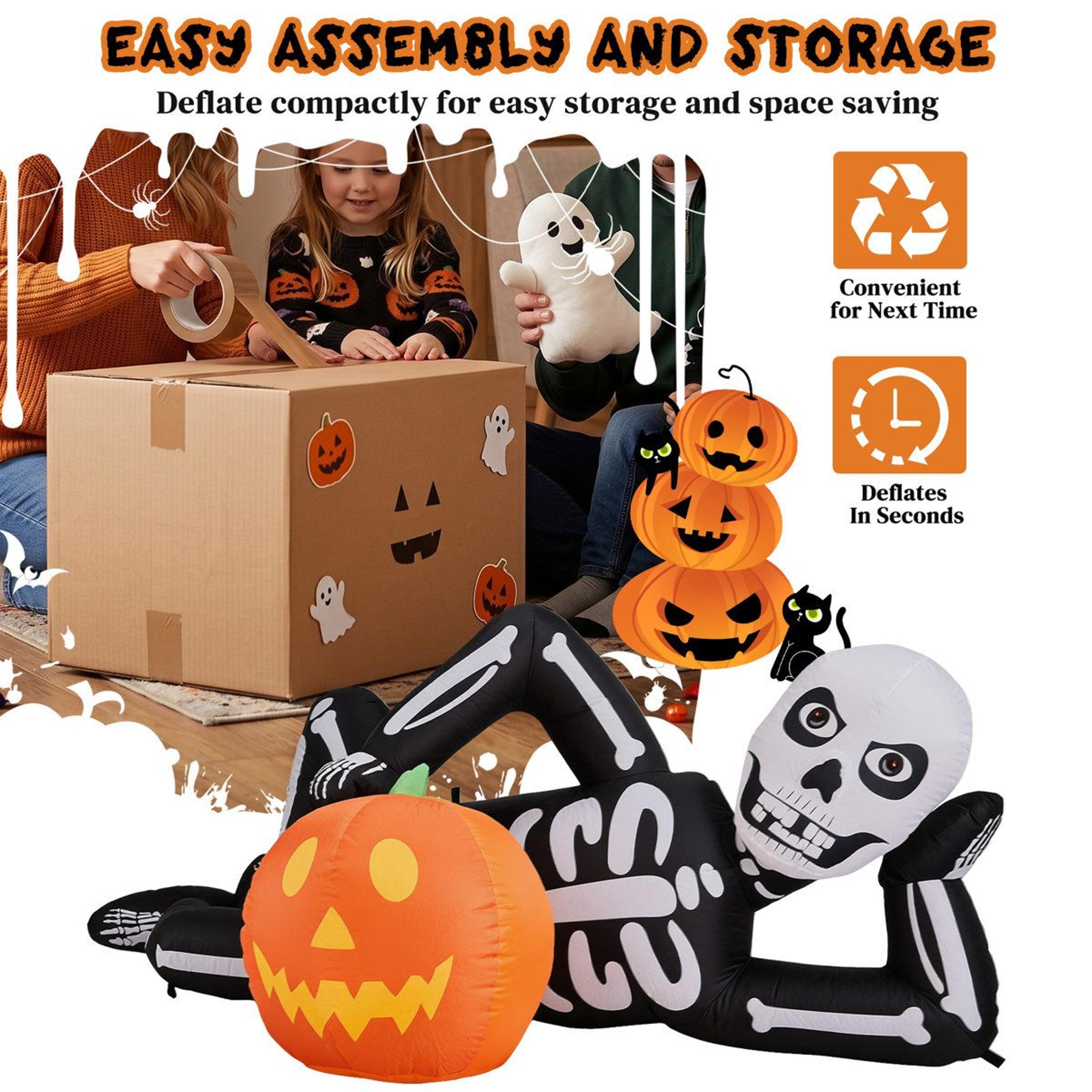 Halloween Inflatable Lying Skeleton With LED Lights And Built In Blower 2
