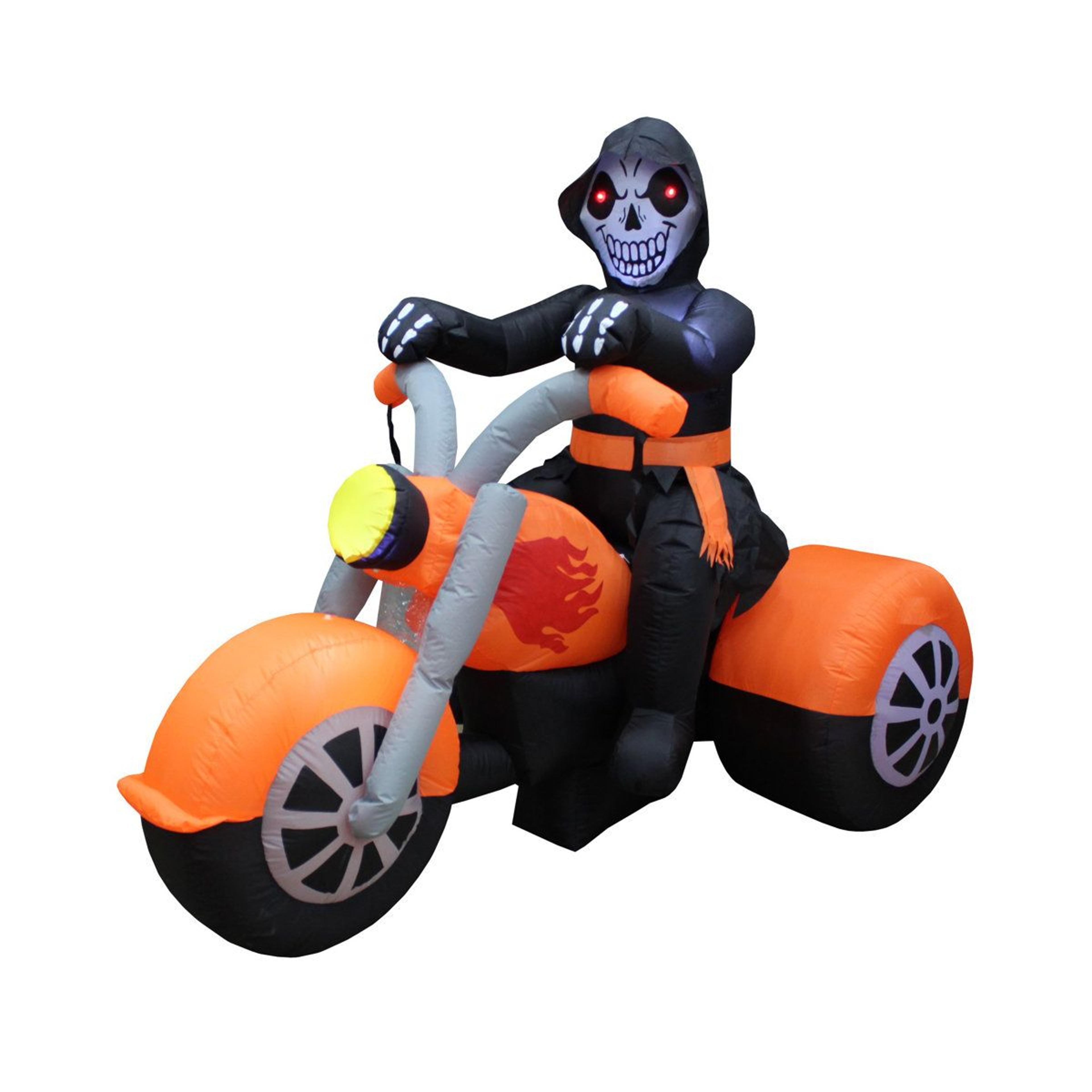 lighted halloween inflatable skeleton ghost riding motorcycle yard decoration