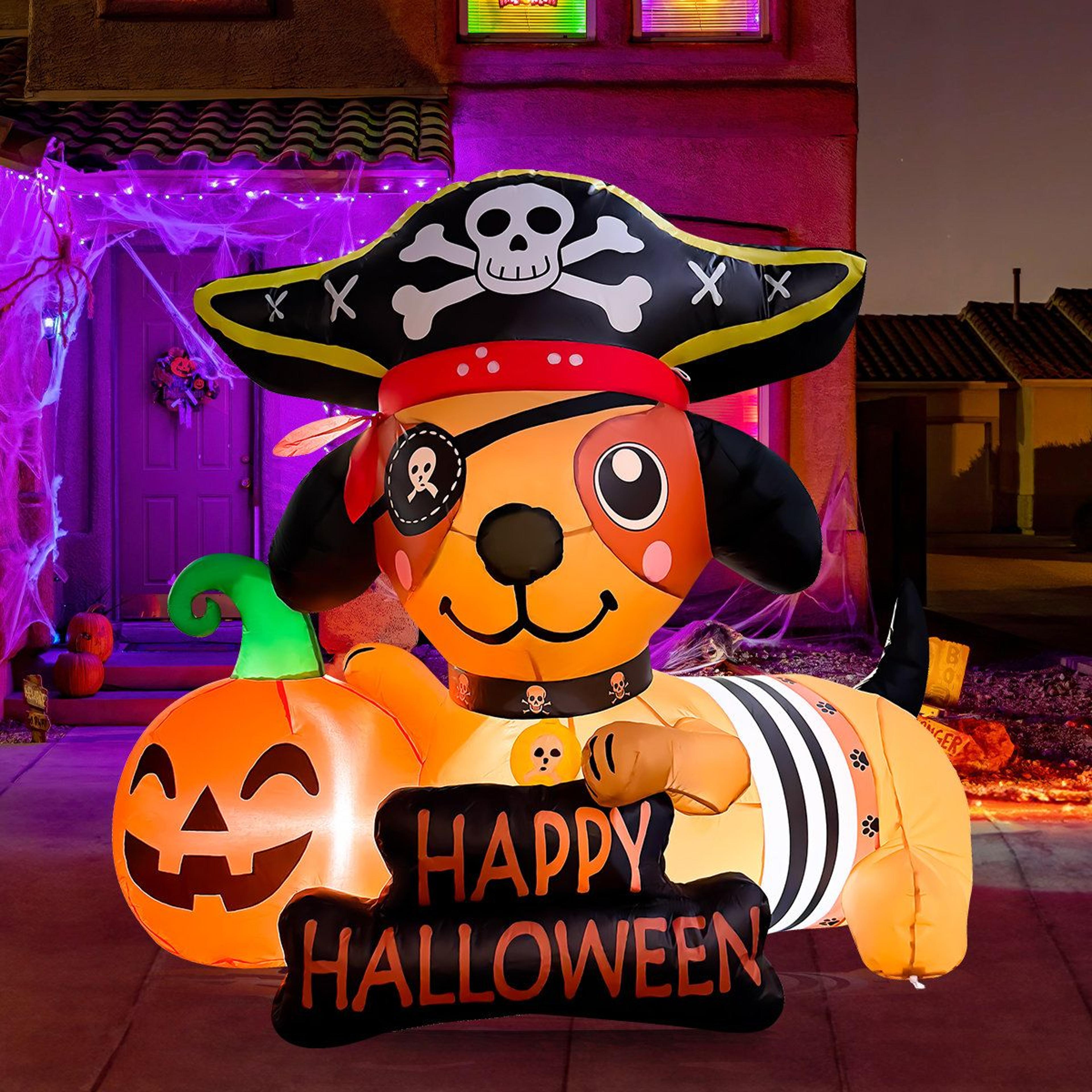 halloween inflatable pirate dachshund dog with pumpkin and led lights