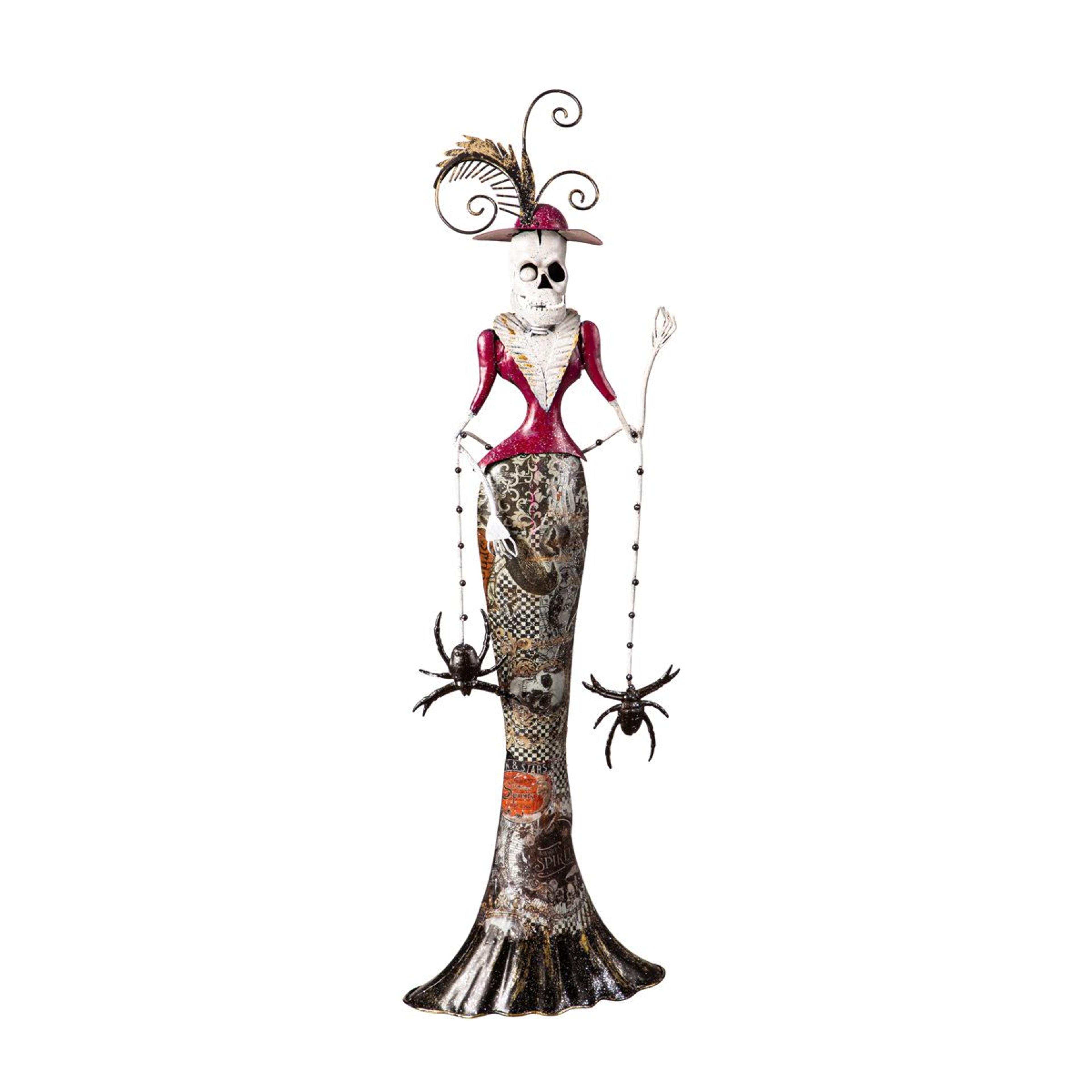 Metal Skeleton Man With Top Hat And Woman With Spiders Statue 3