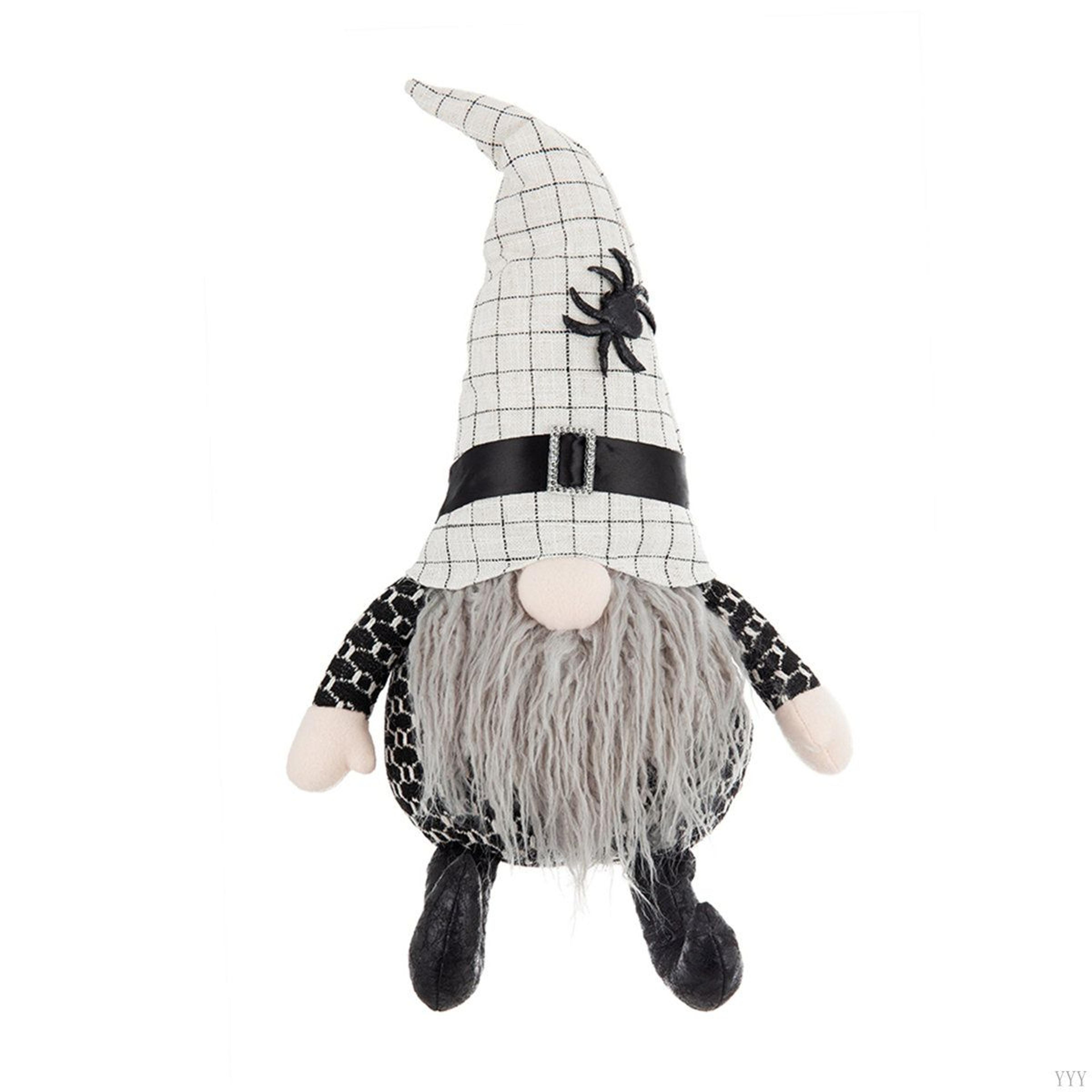 halloween sitting gnome decoration with white hat and spider design