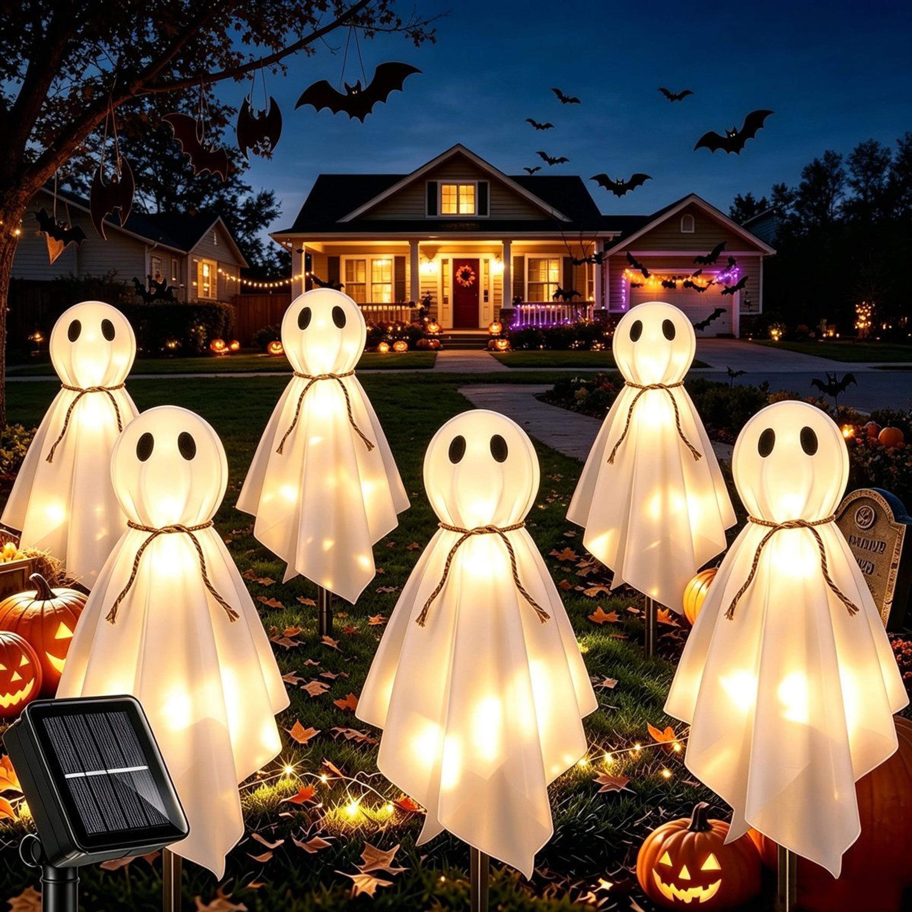 solar ghost string lights and halloween pathway decorations
