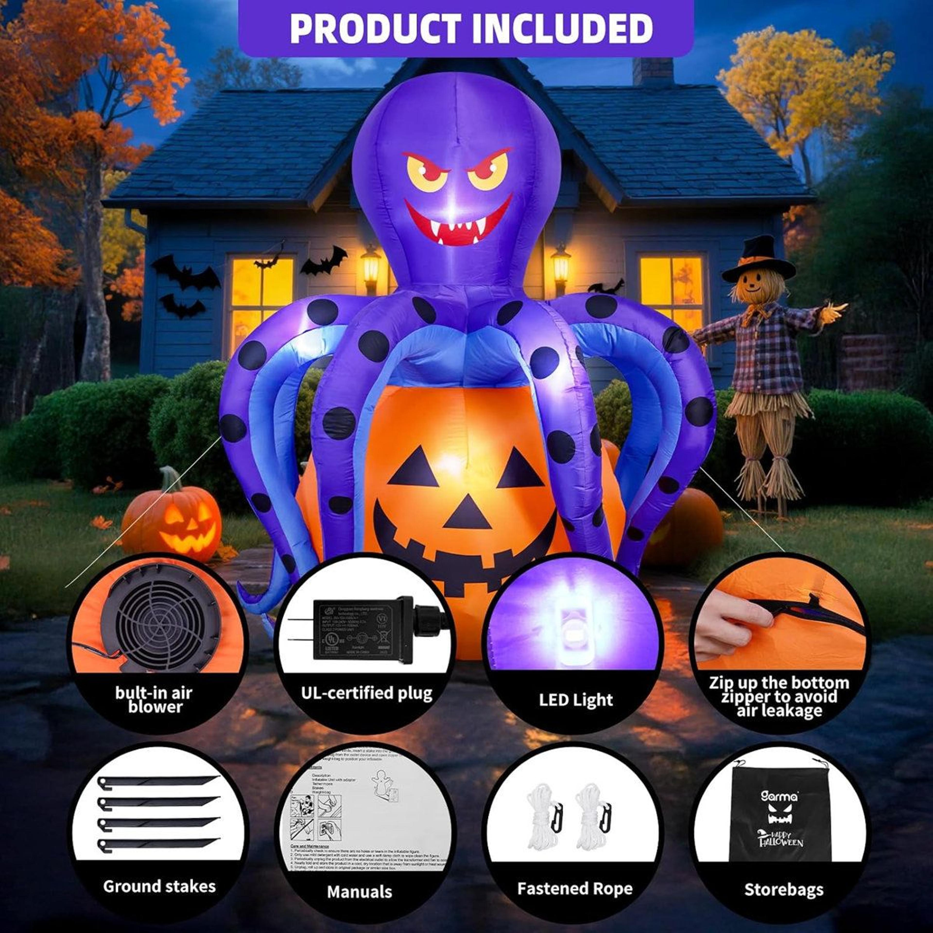 Halloween Inflatable Octopus Pumpkin With Built In LED Lights 3
