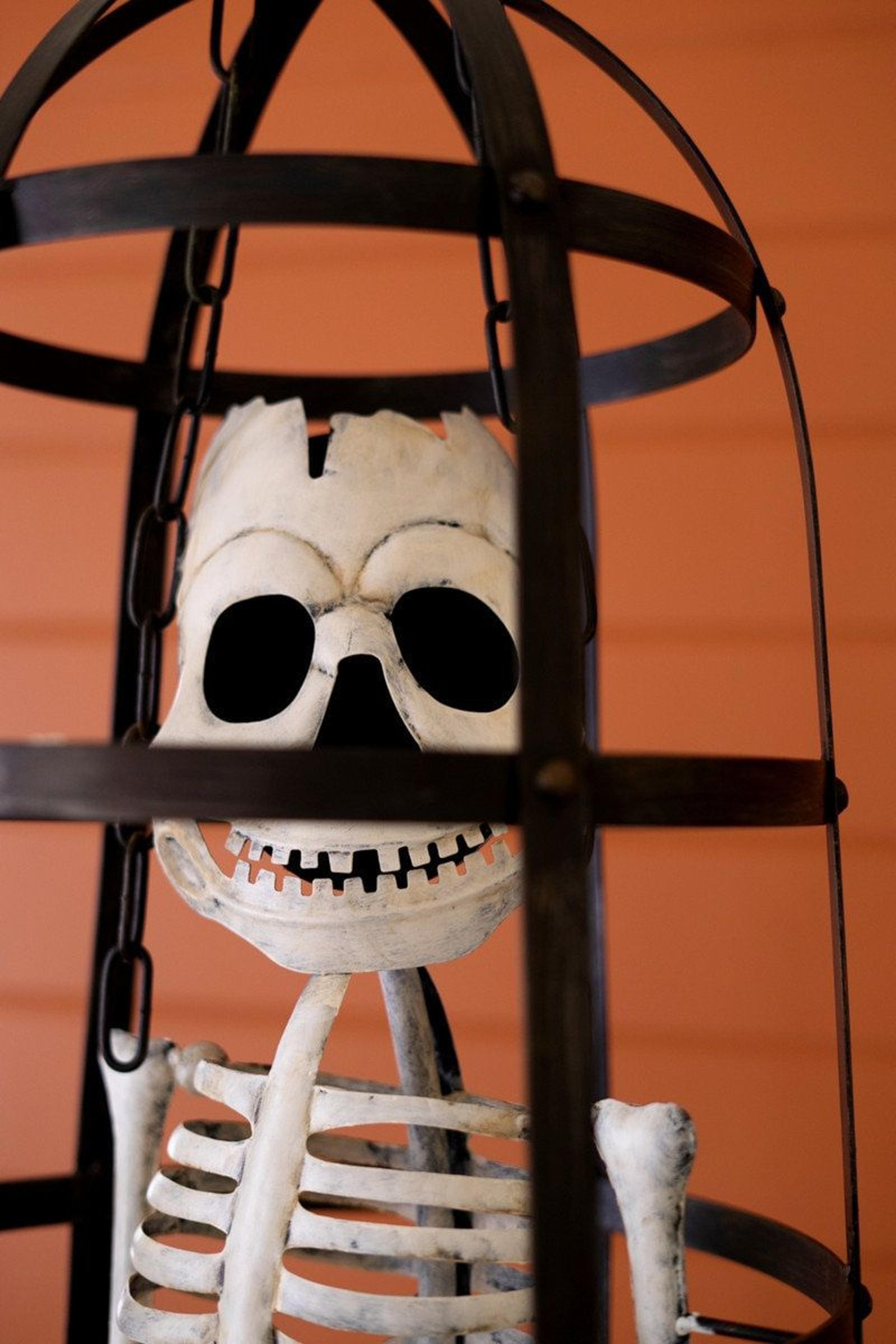 Halloween Skeleton In A Cage Indoor Decoration 1