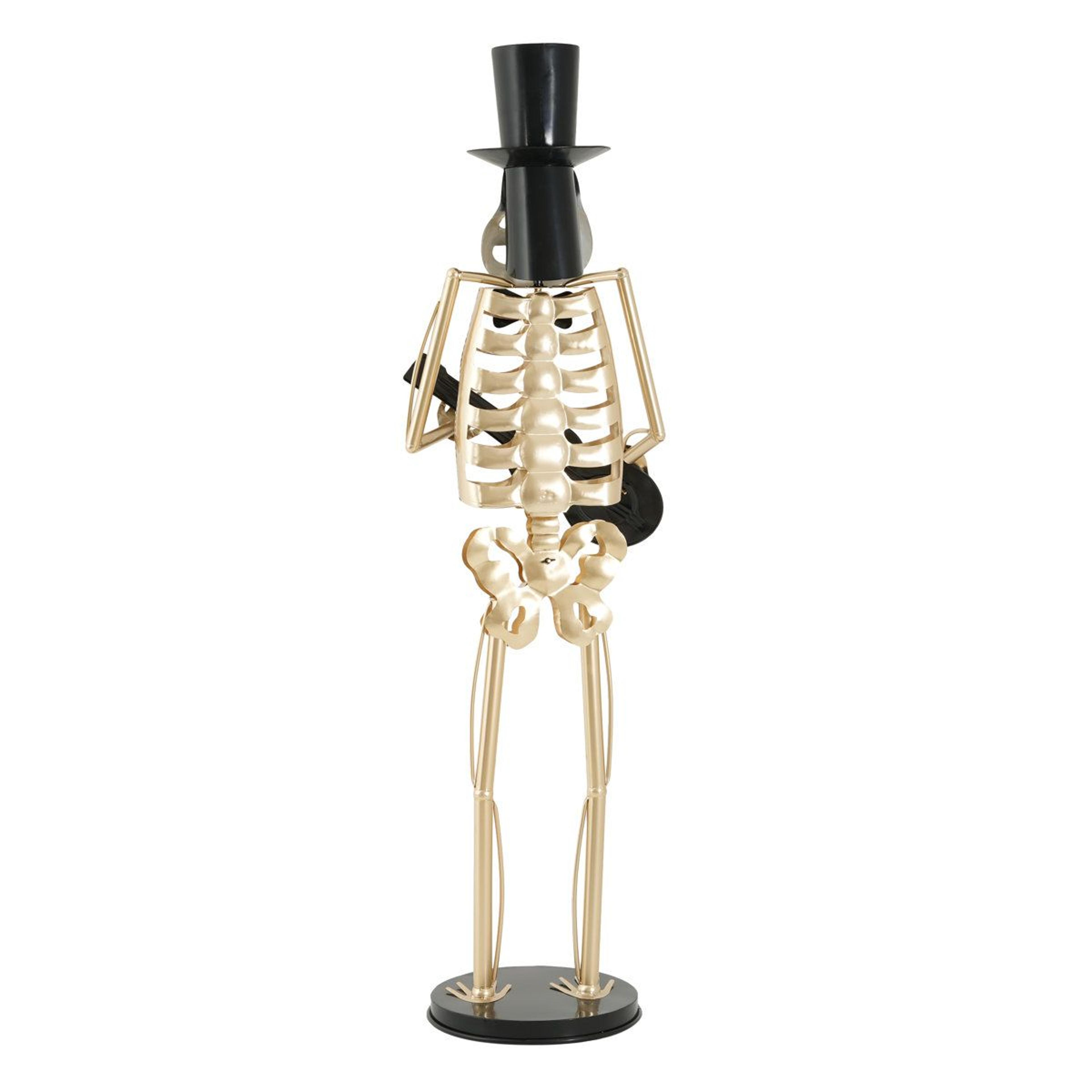 metal skeleton musician statue halloween guitar player decoration