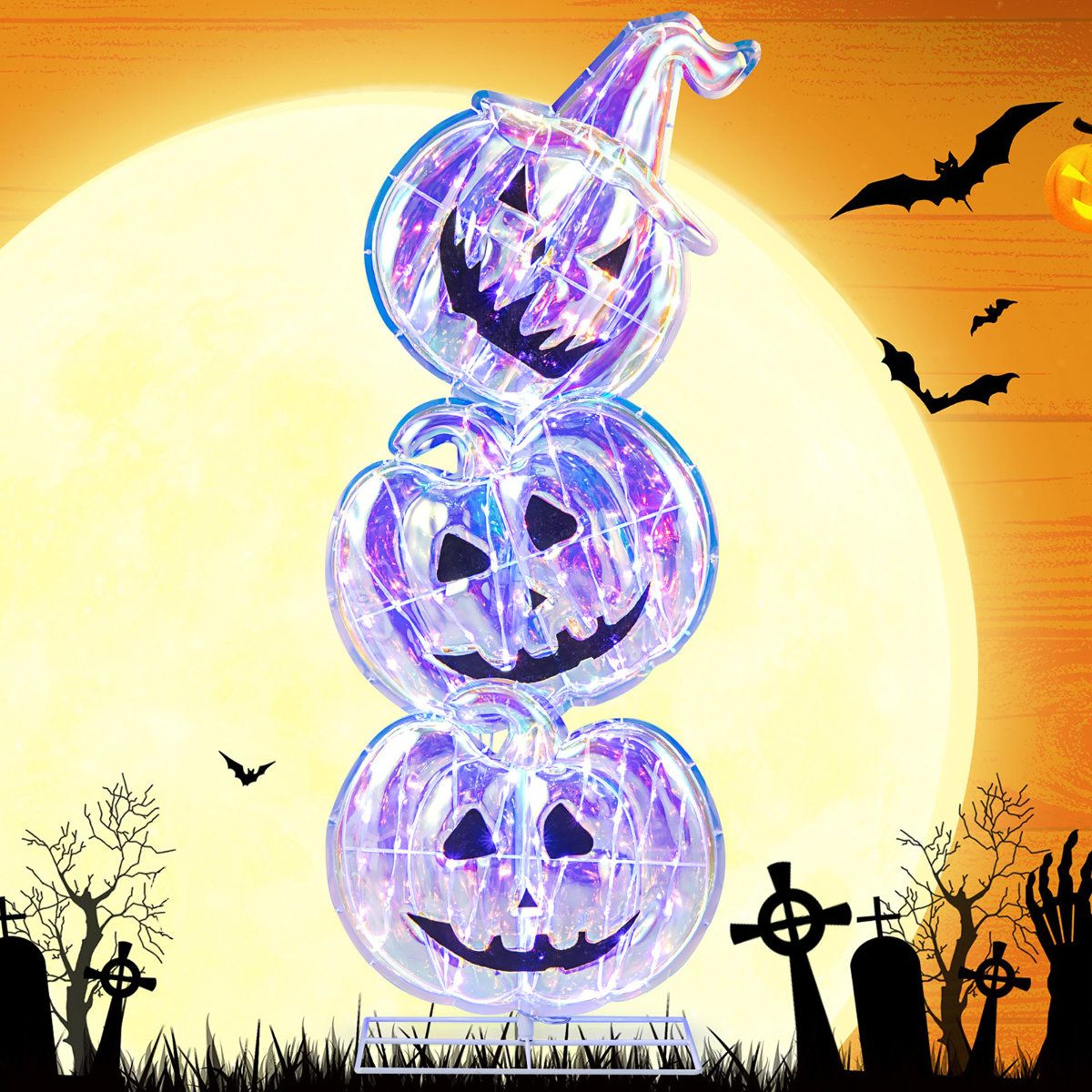 light up stacked pumpkins halloween decoration with led lights