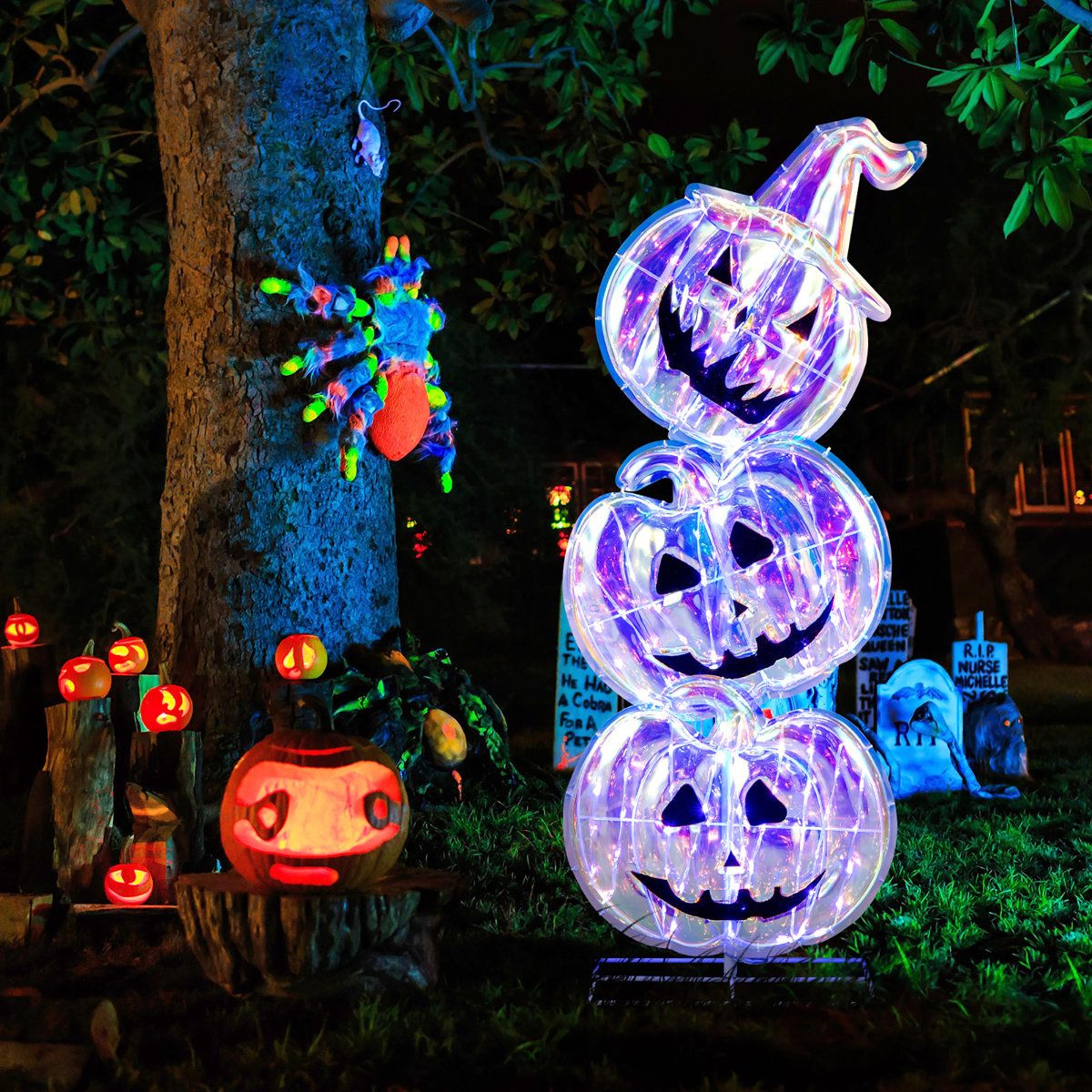 Light Up Stacked Pumpkins Halloween Decoration With LED Lights 7