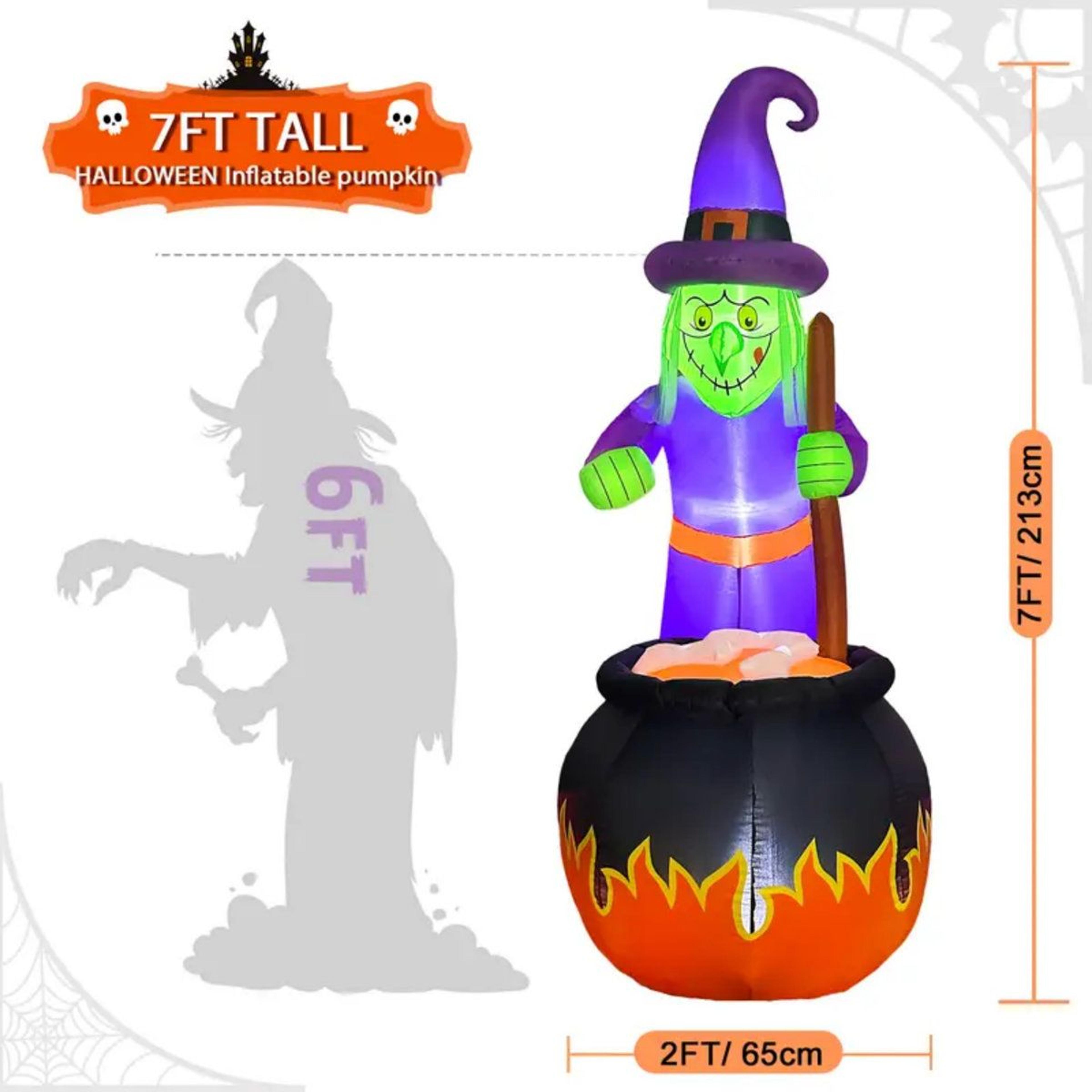 Halloween Inflatable Witches With Cauldron Decoration In Purple 3