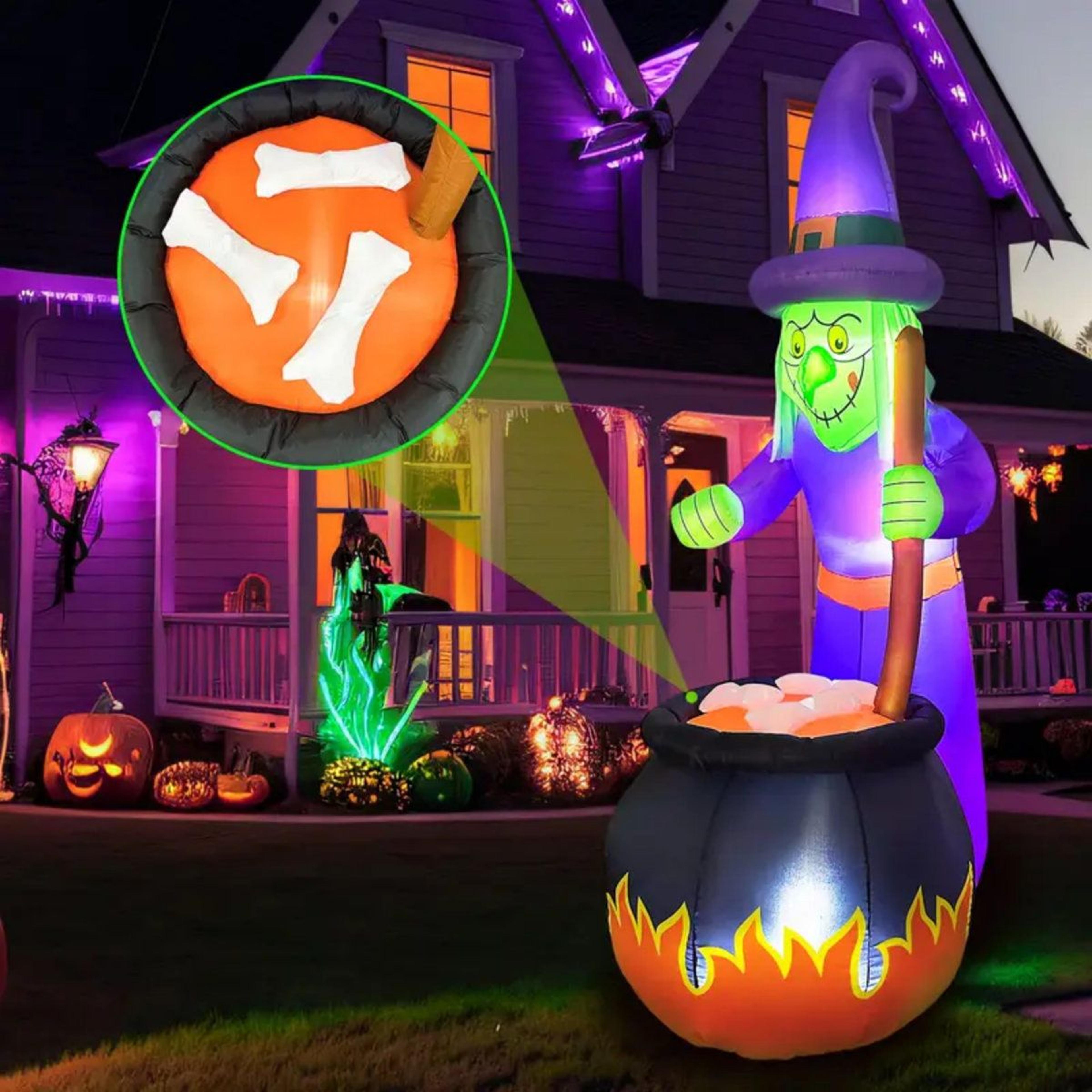 Halloween Inflatable Witches With Cauldron Decoration In Purple 1