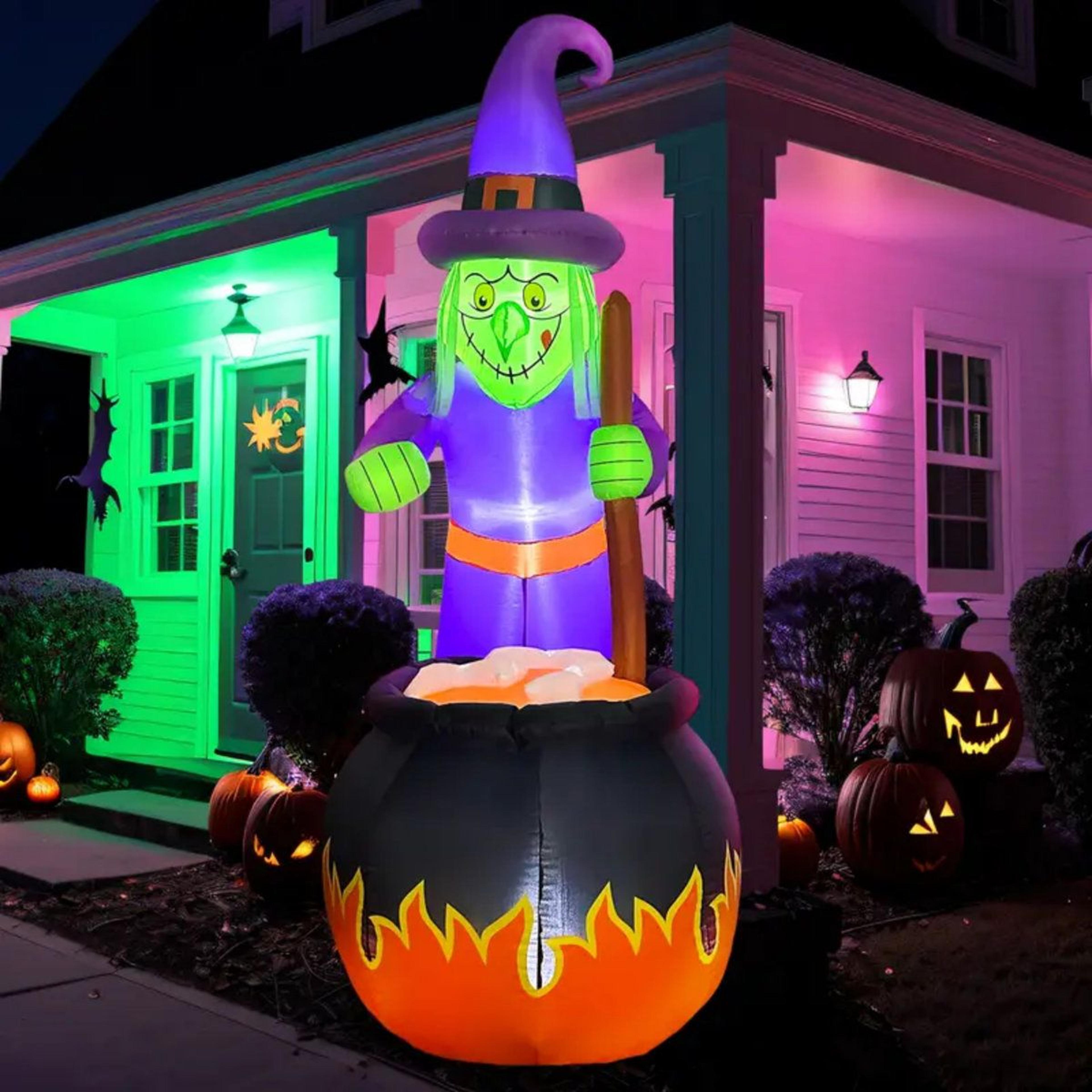 Halloween Inflatable Witches With Cauldron Decoration In Purple 4