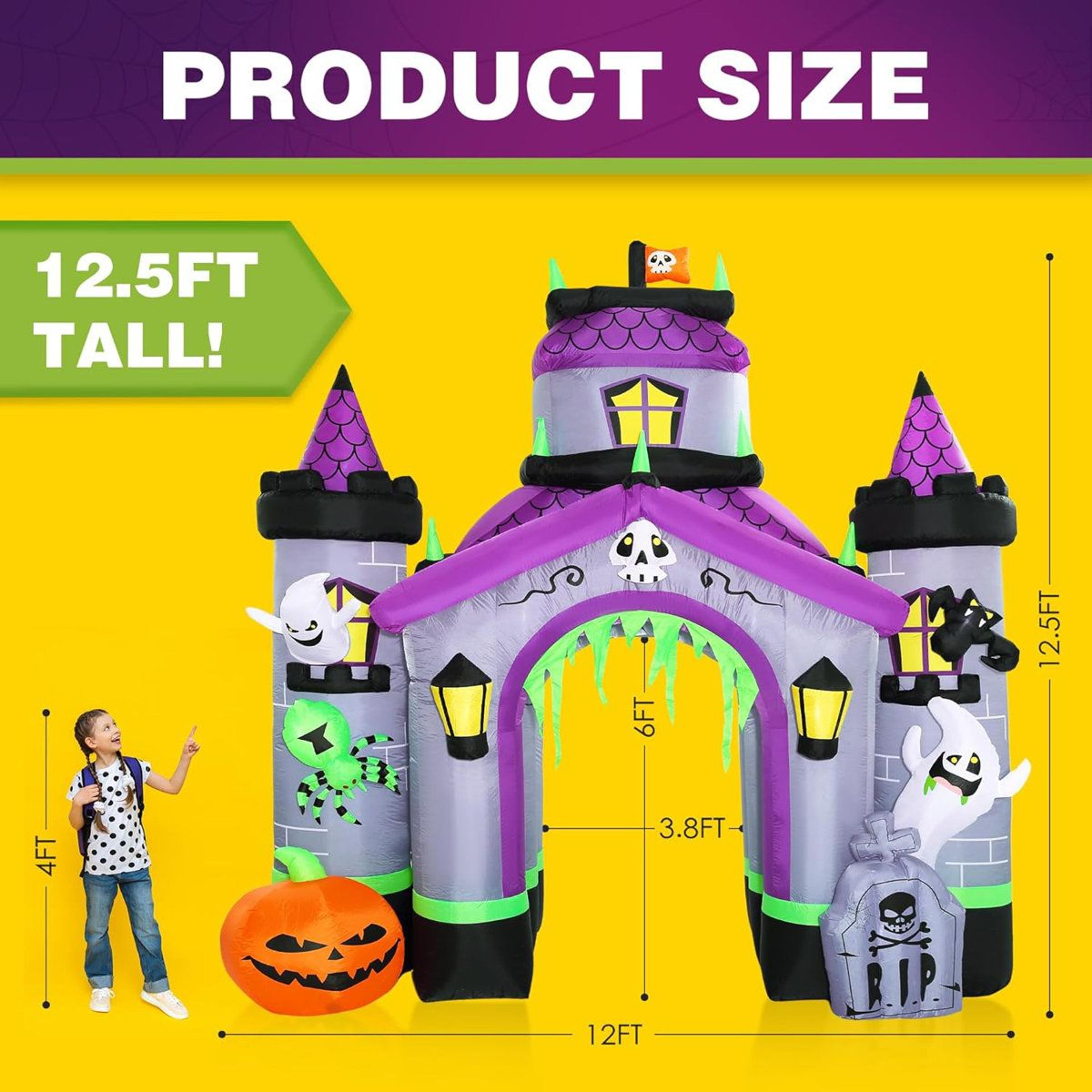 Halloween Inflatable Haunted Castle Archway With LED Lights And Ghosts 4