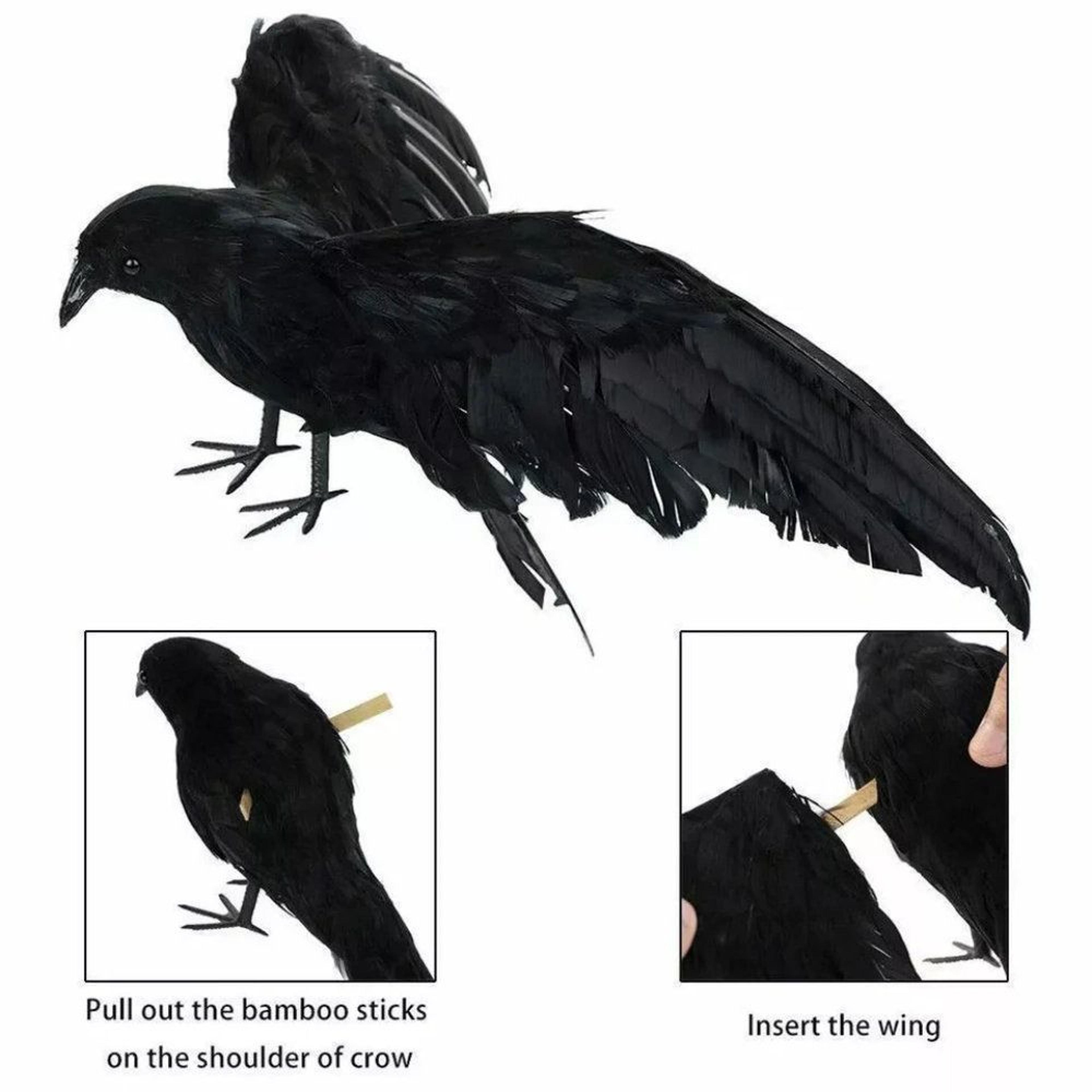 Halloween Black Crow Decorations With Feathers 1