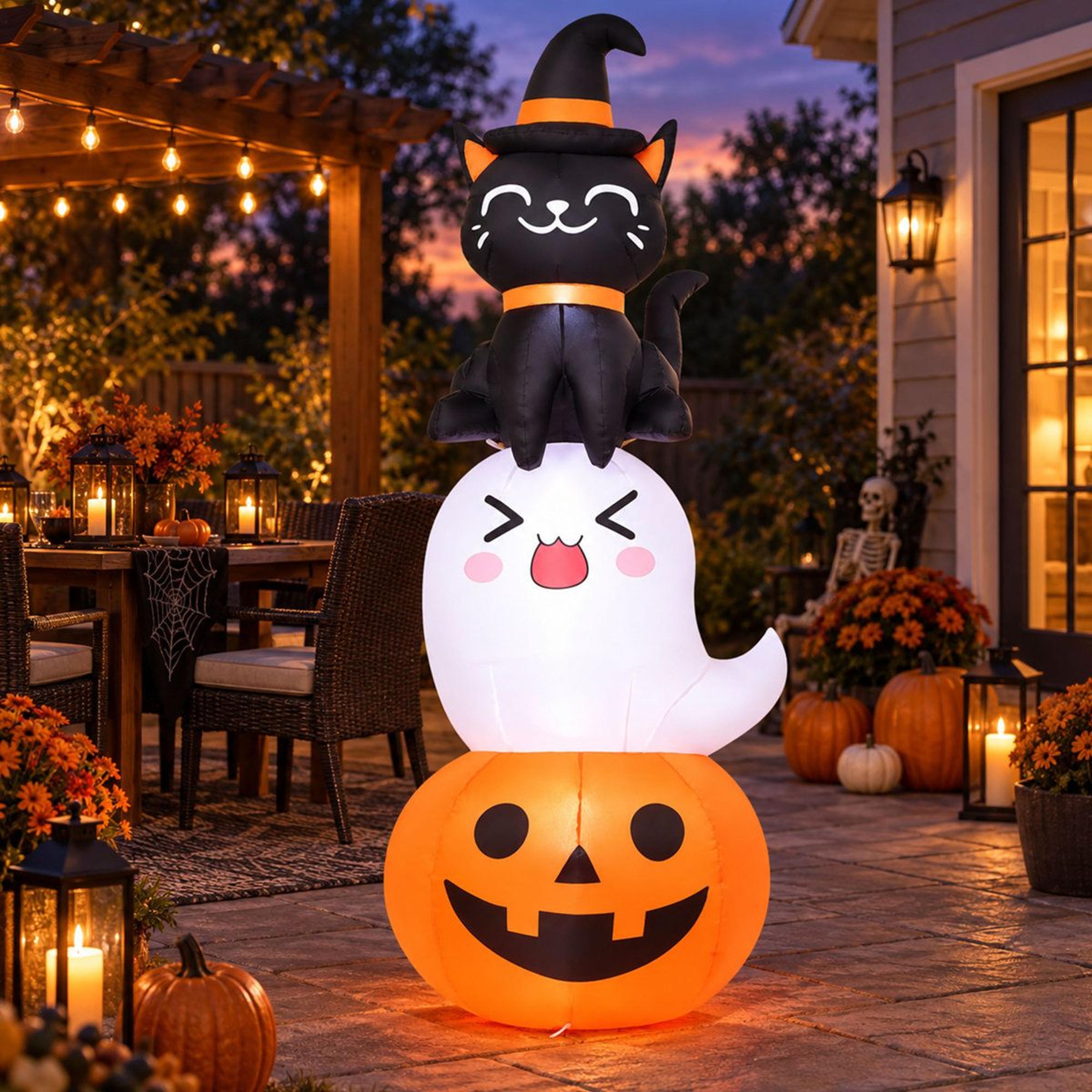 Halloween Inflatable Pumpkin Ghost And Cat Decoration With LED Lights 1