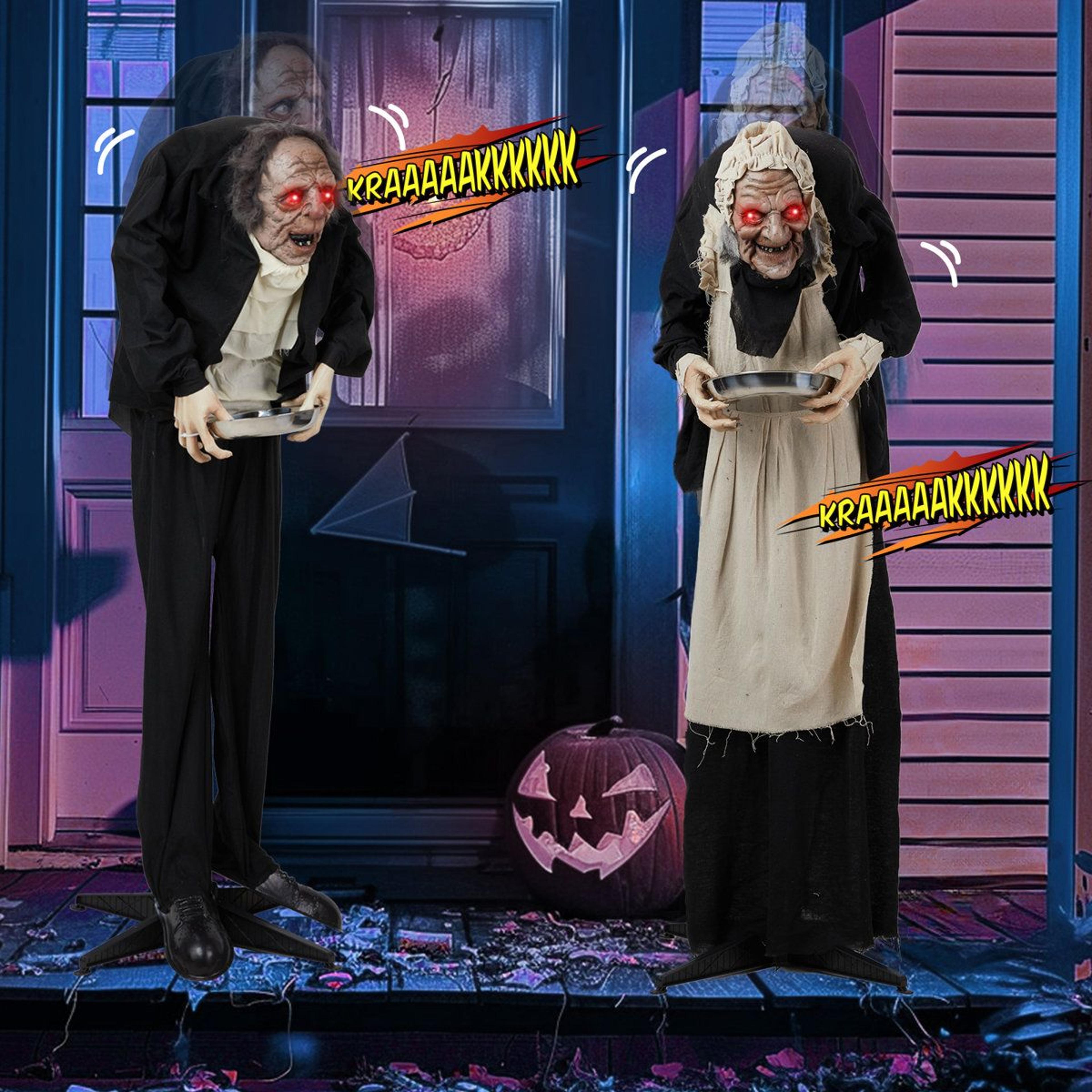 Halloween Maid Standing Decoration With Glowing Eyes And Scary Sounds 3