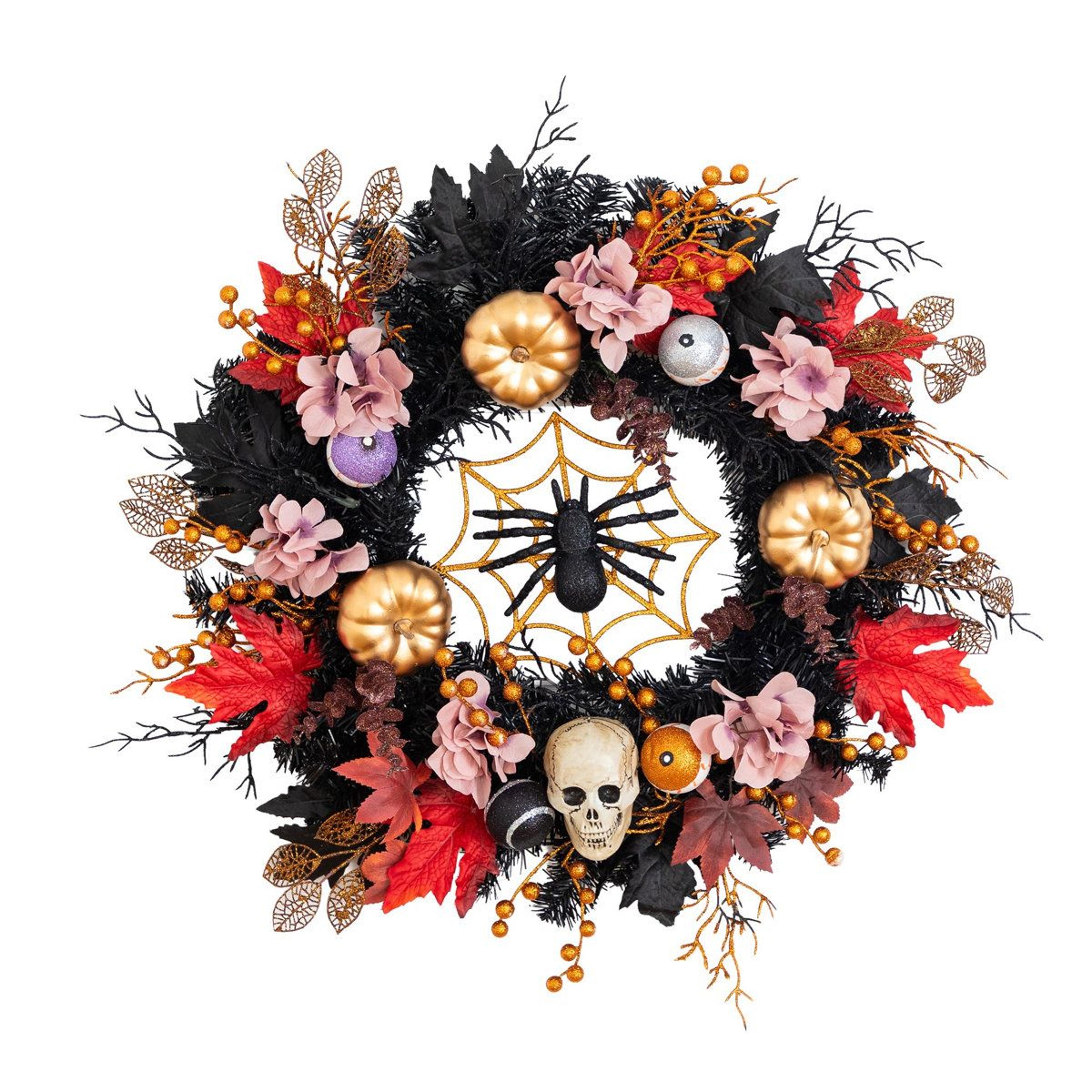 Artificial Halloween Wreath With Skulls Spiders And Pumpkins 4