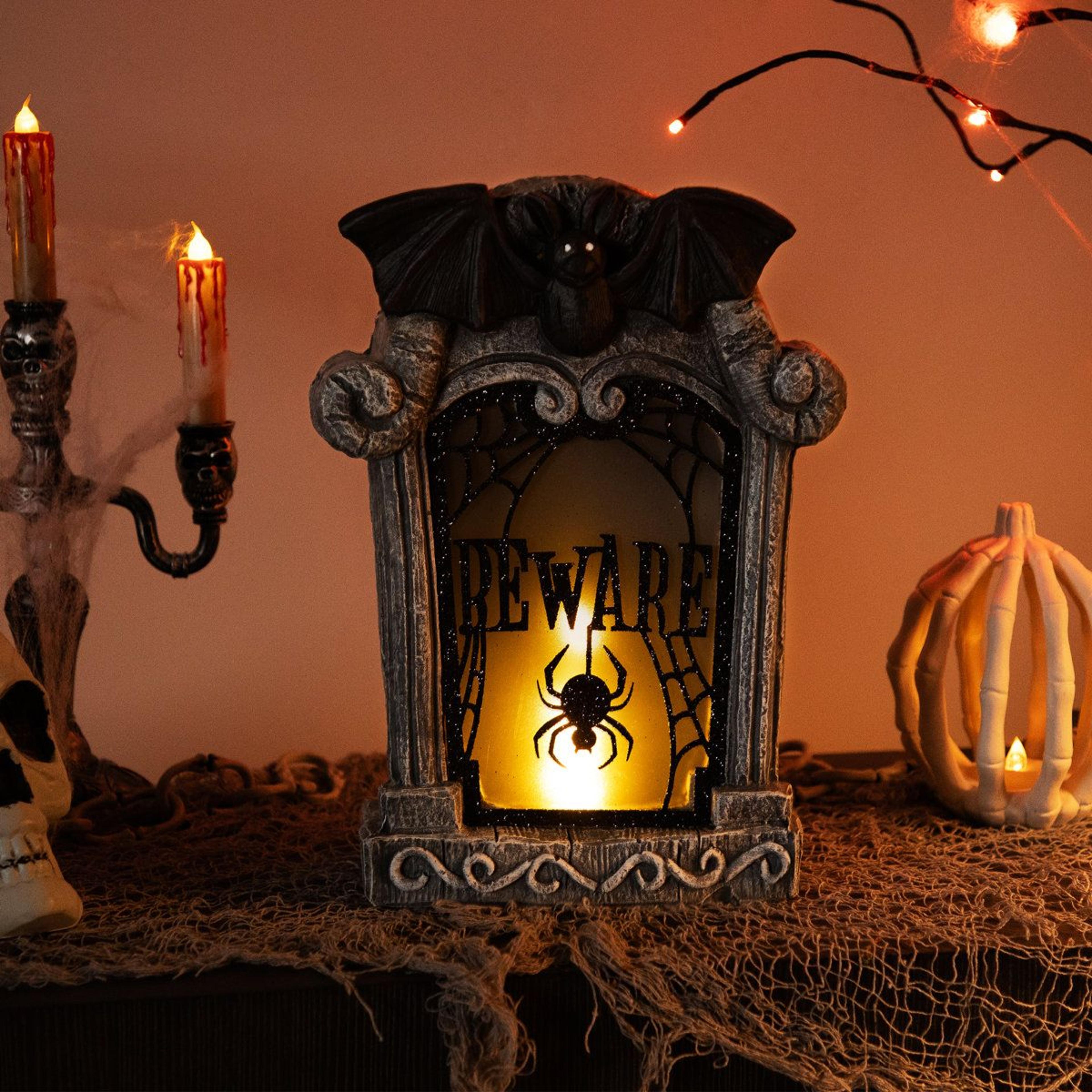 Lighted Halloween Gravestone Decoration With Flickering Orange LED 2
