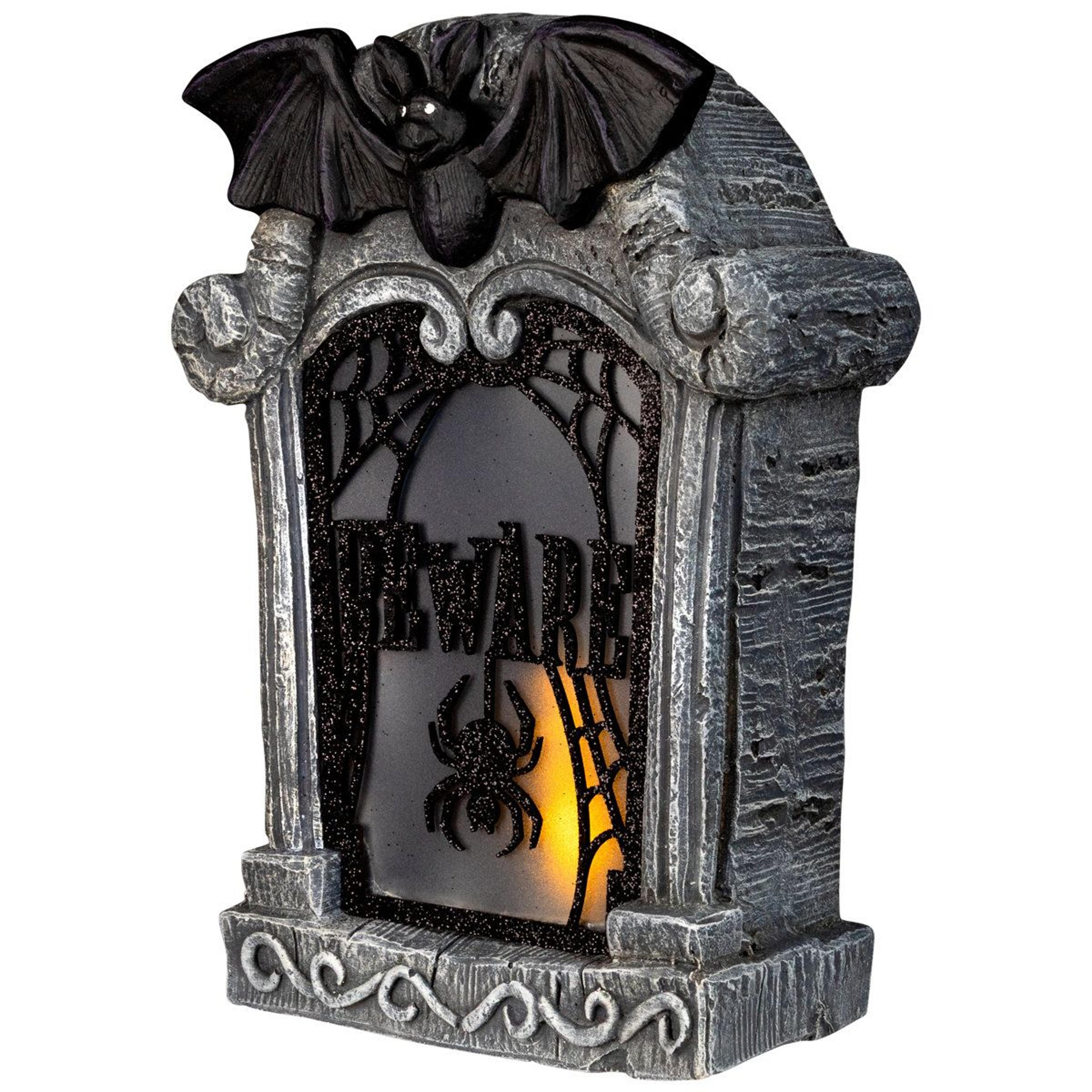 Lighted Halloween Gravestone Decoration With Flickering Orange LED 4