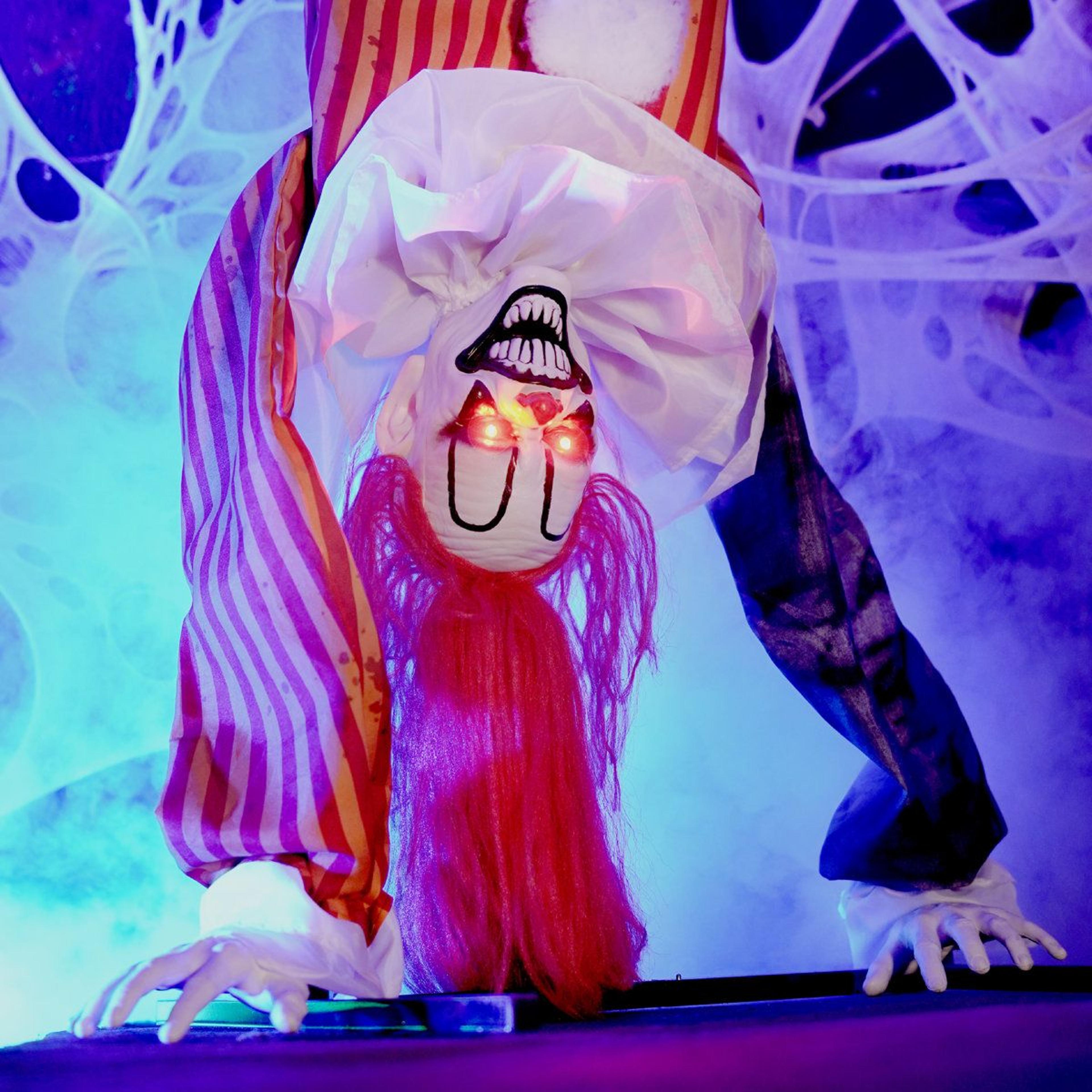 Upside Down Clown Halloween Animatronic With Moving Body And Red Lights 2