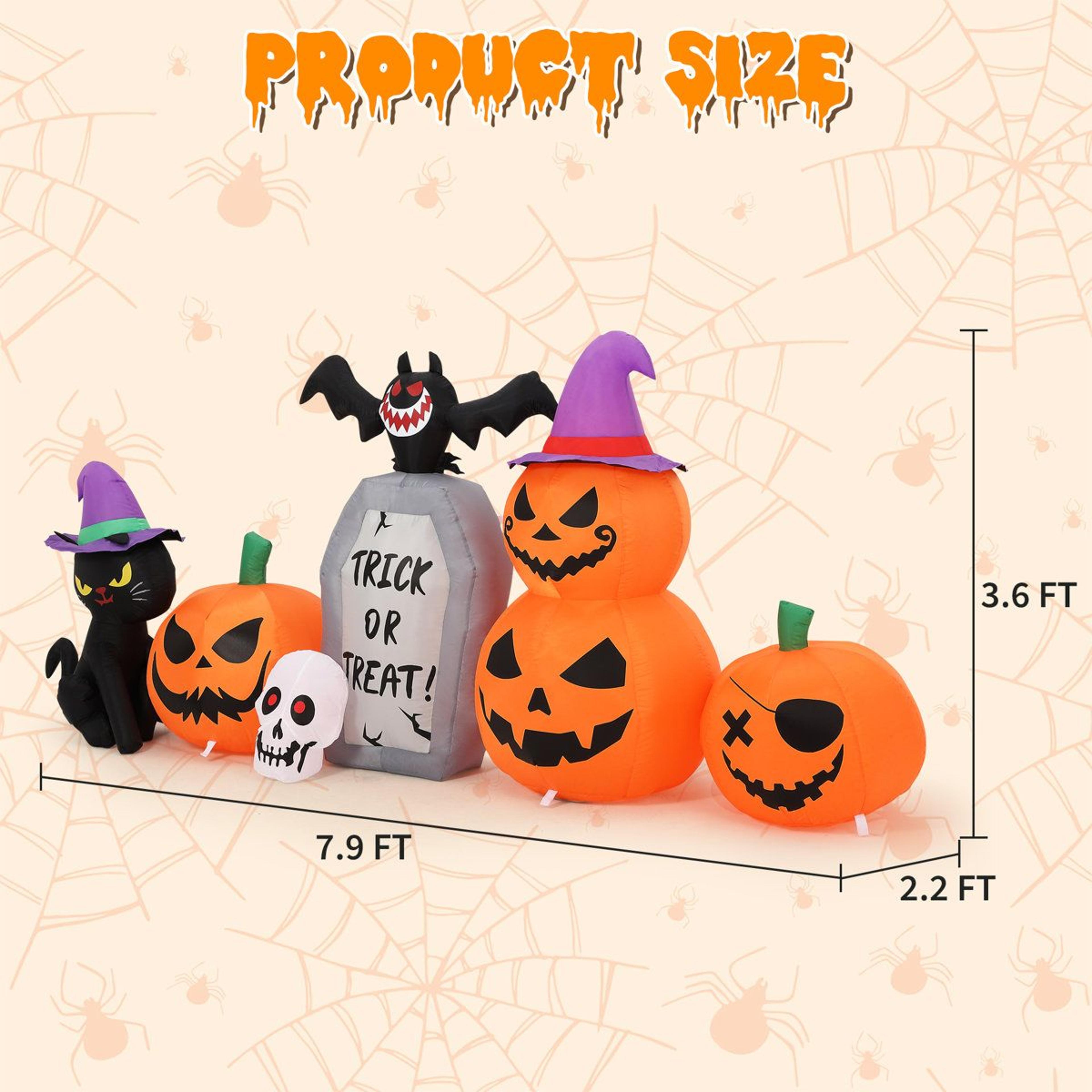 Halloween Inflatable Pumpkin And Black Cat Outdoor Decoration With LED Lights 3
