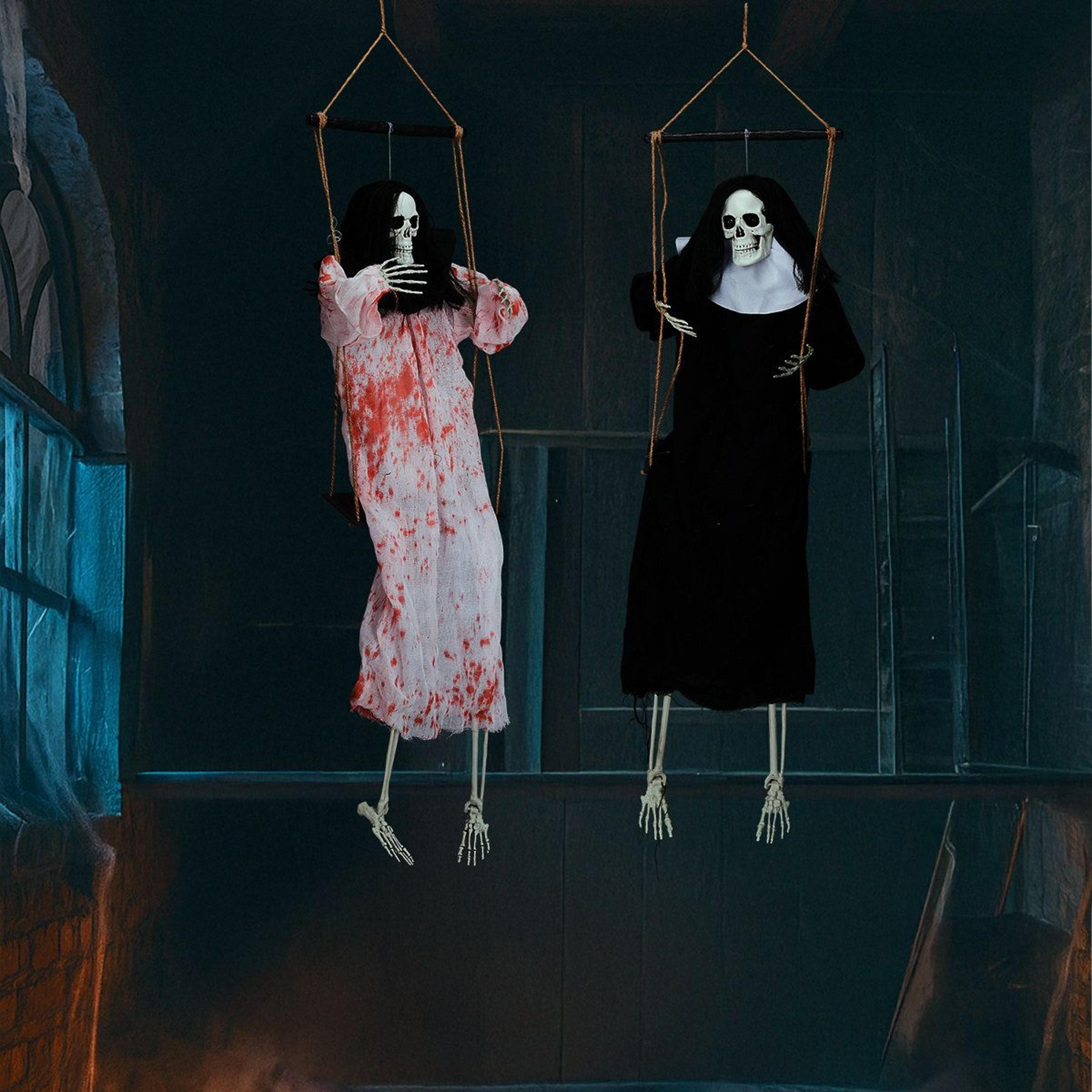Hanging Grim Reaper Halloween Decorations With Red LED Eyes And Scream Sound 7