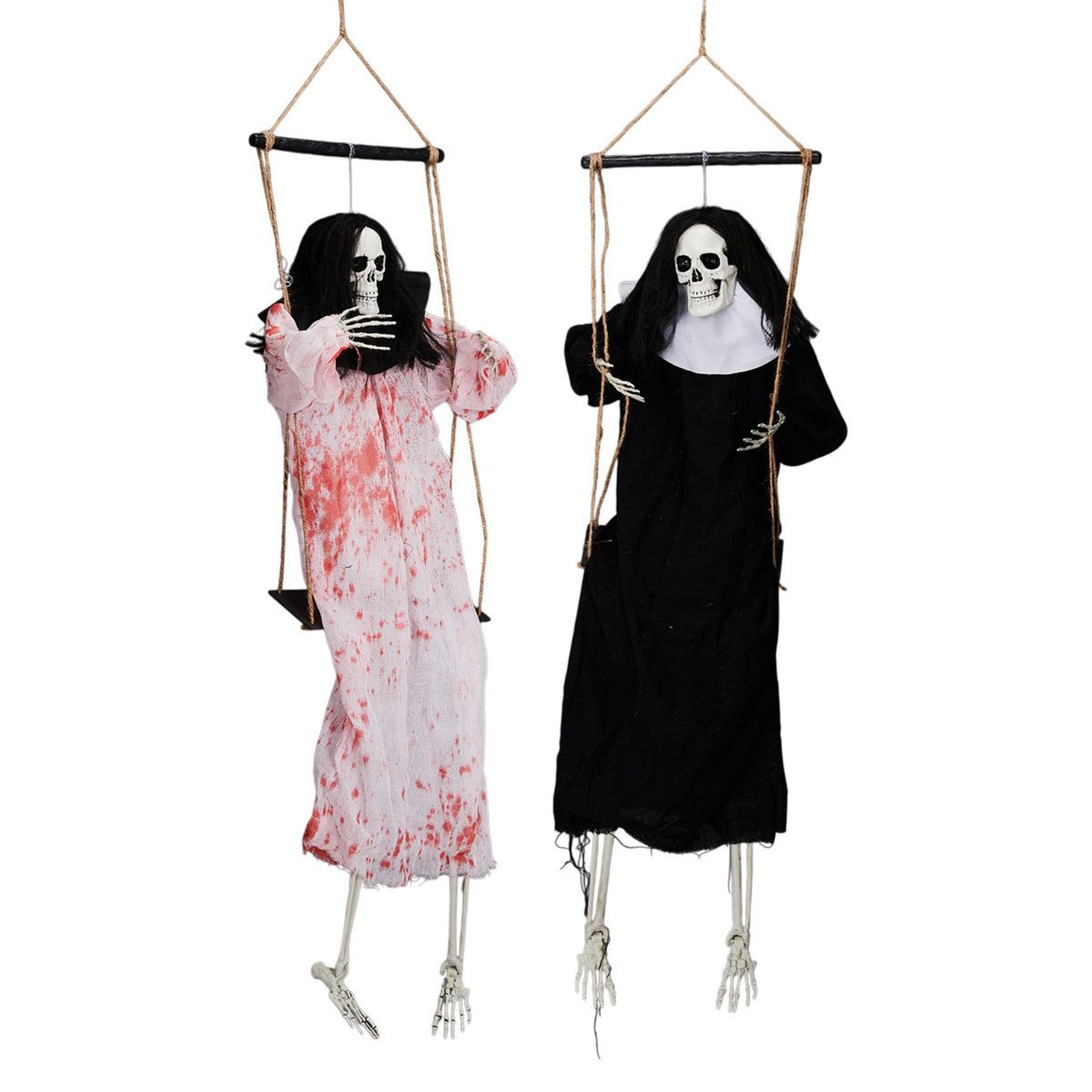 hanging grim reaper halloween decorations with red led eyes and scream sound