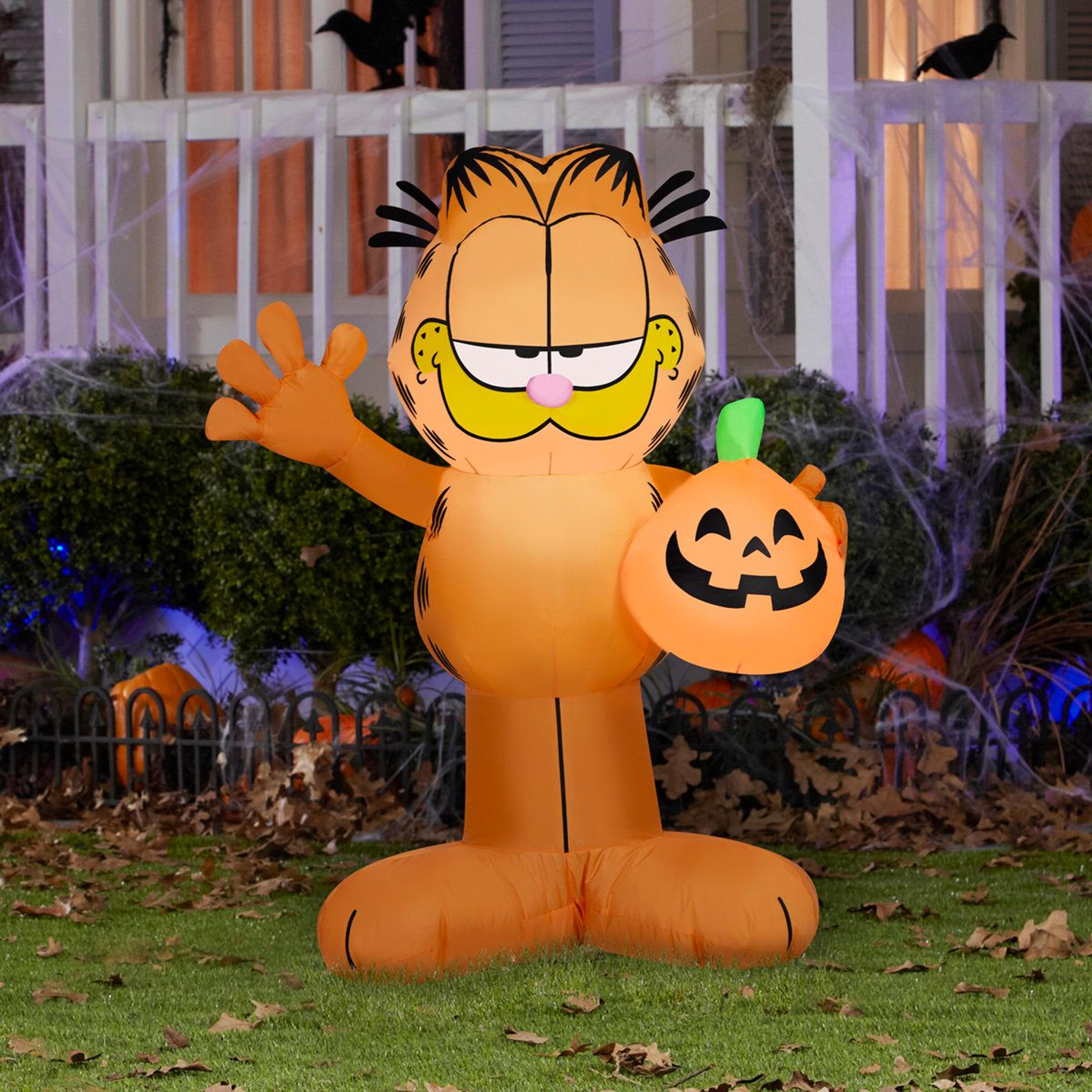 garfield halloween inflatable decoration with led lights and orange jack o lantern theme