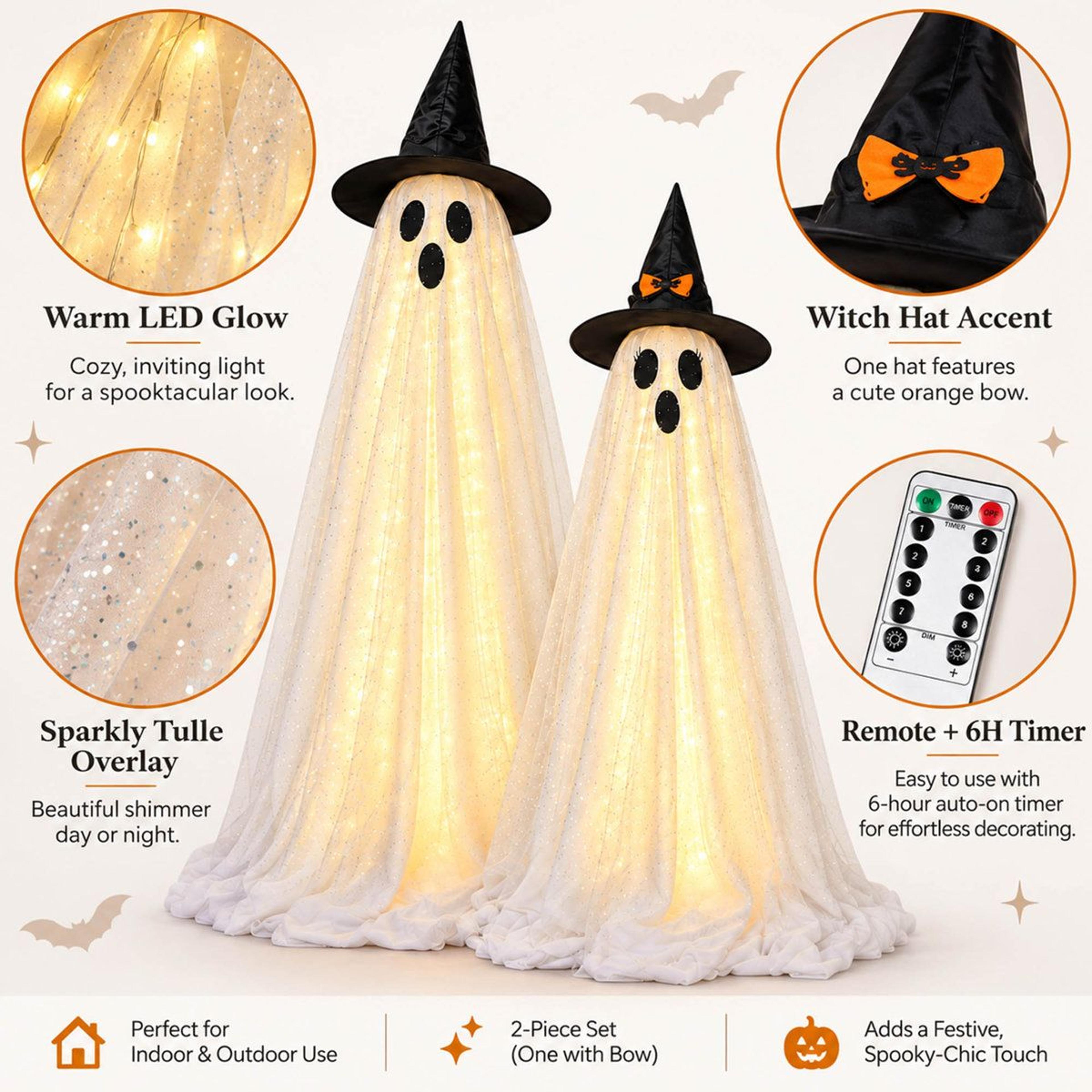 Light Up Halloween Ghost Decorations With Remote Controlled LED Lights 1